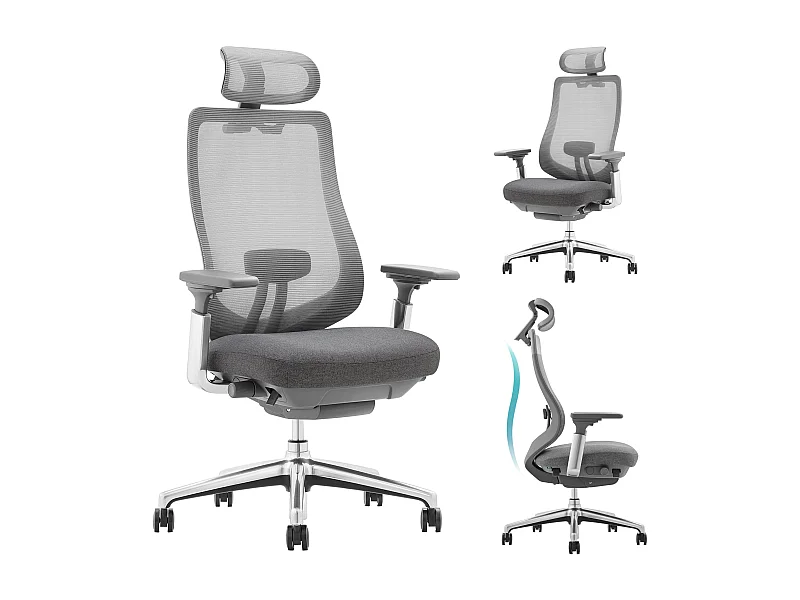 Chaise de bureau - chaise de bureau avec accoudoirs 4D et siège réglable avant-arrière, confort optimal pour travail intensif, gris foncé