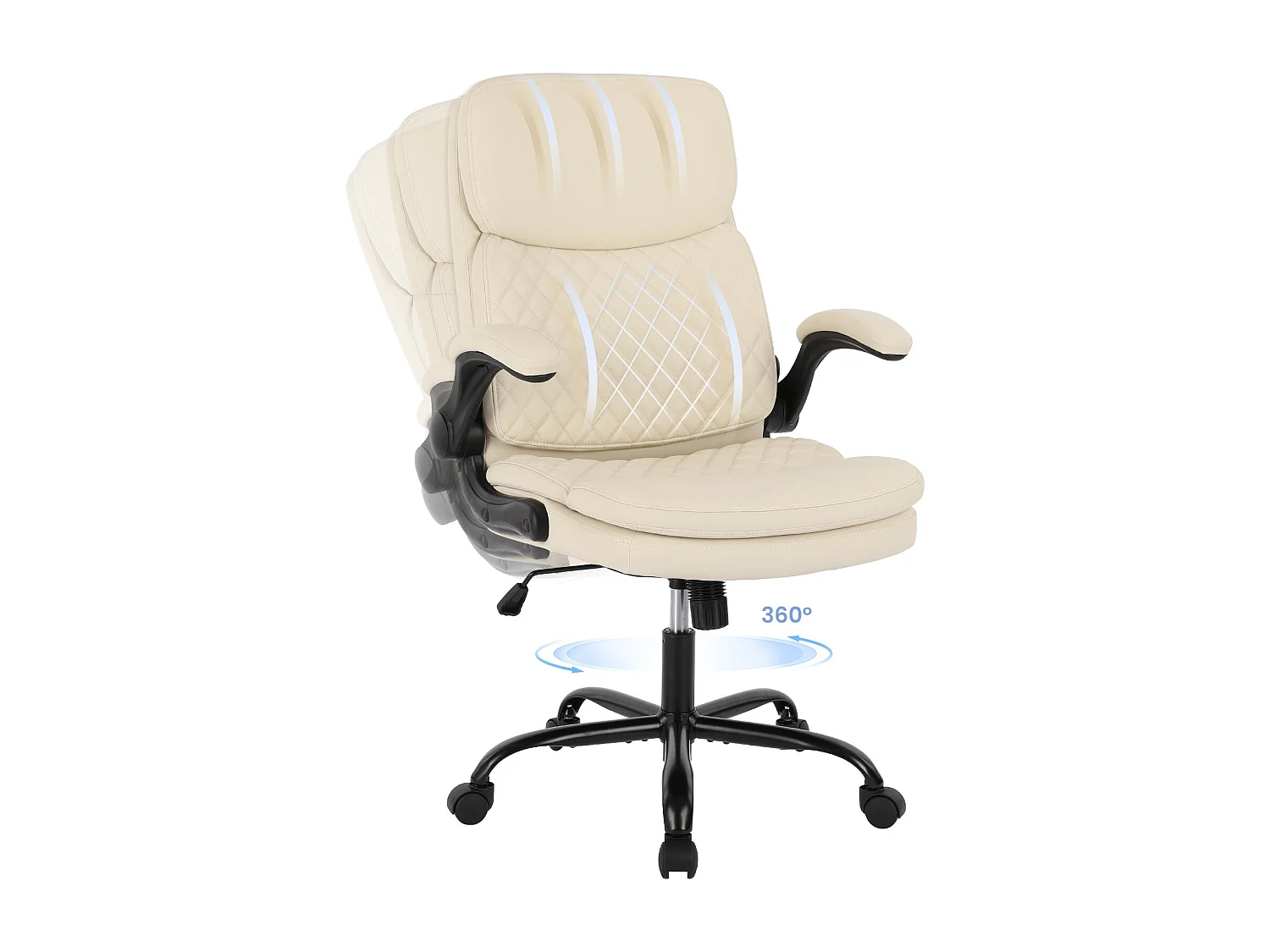 Chaise de bureau - Chaise de Bureau Ergonomique en Cuir – Hauteur Réglable, Dossier Inclinable, Accoudoirs Confortables – Beige