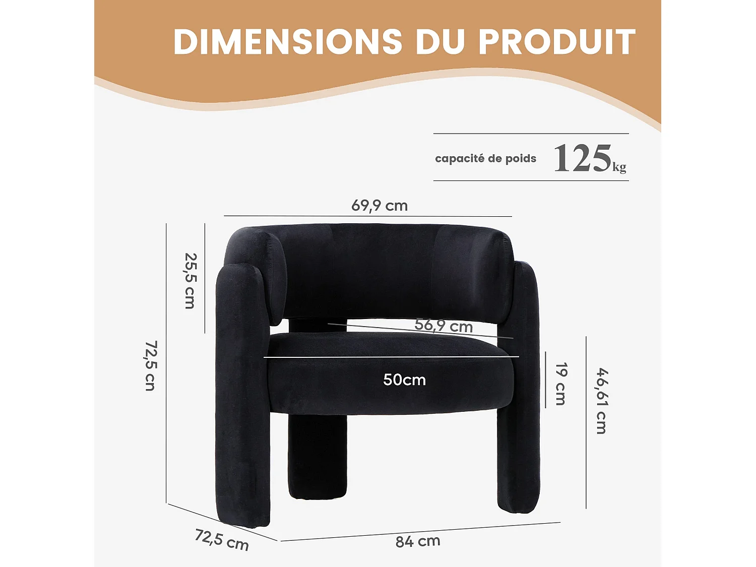 Moderne tonstoel van massief hout, hoogwaardig schuim, hypoallergeen stof – Zwart