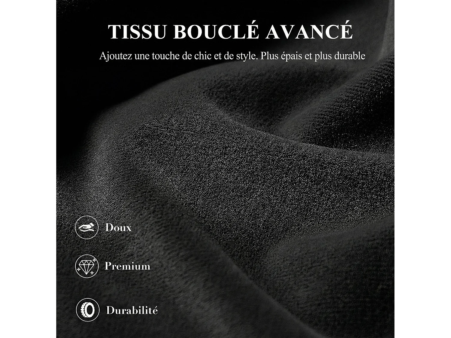 Fauteuil baril moderne en bois solide, mousse haute densité, tissu hypoallergénique – Noir