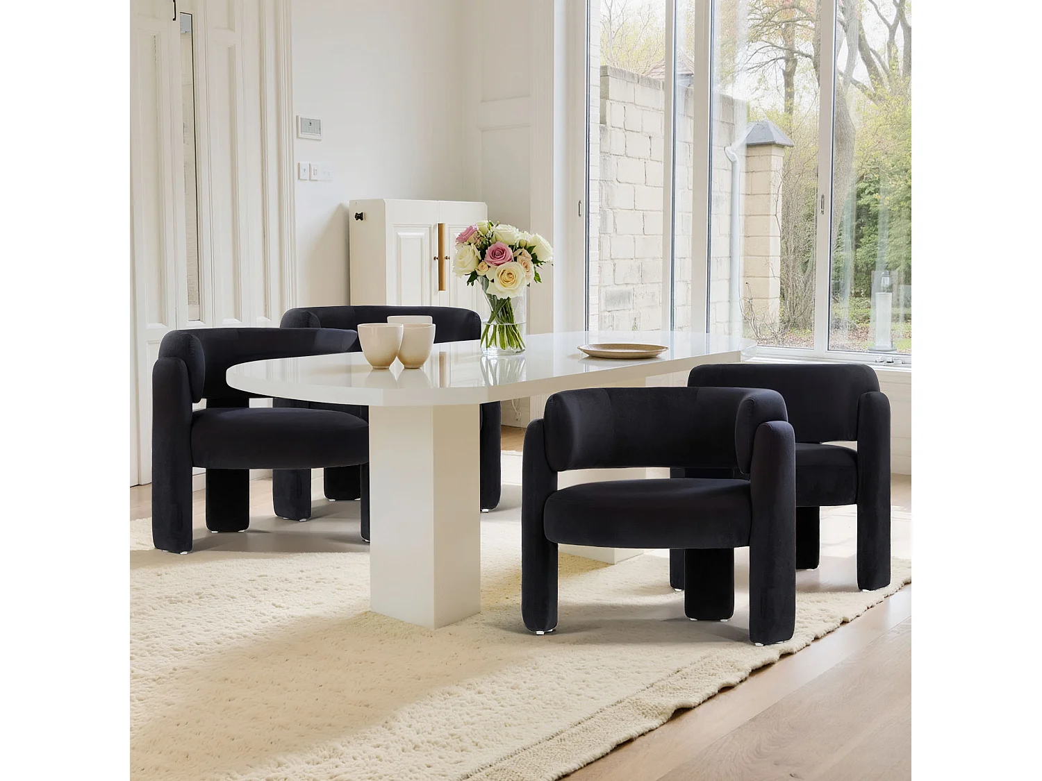 Fauteuil baril moderne en bois solide, mousse haute densité, tissu hypoallergénique – Noir