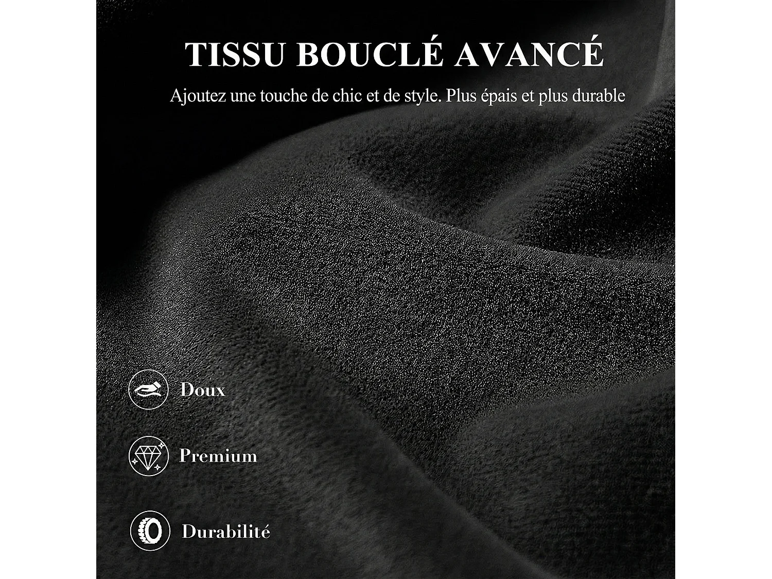 Fauteuil baril moderne en bois solide, mousse haute densité, tissu hypoallergénique – Noir