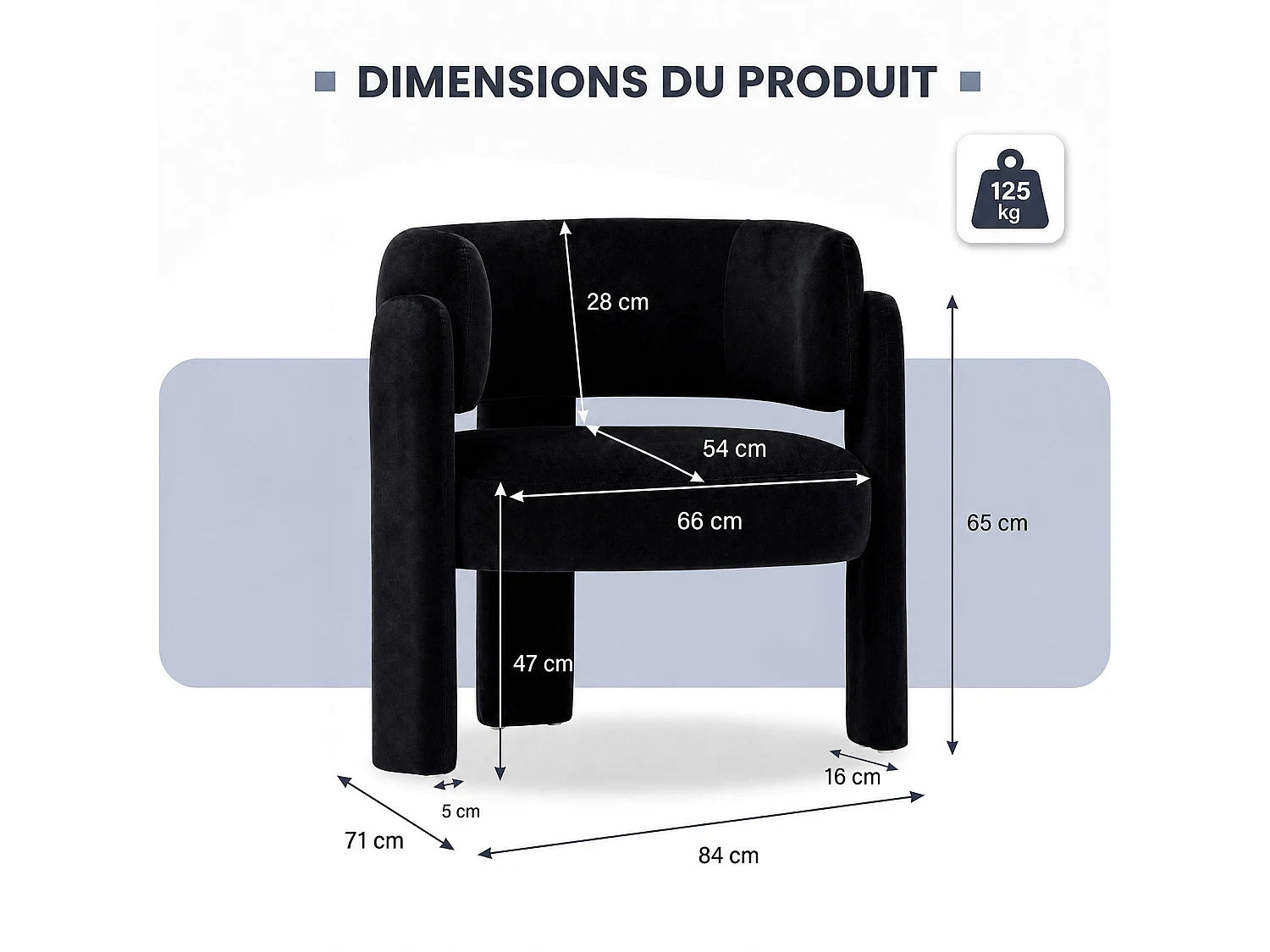 Modern barrel chair in solid wood, high-density foam, hypoallergenic fabric – Black