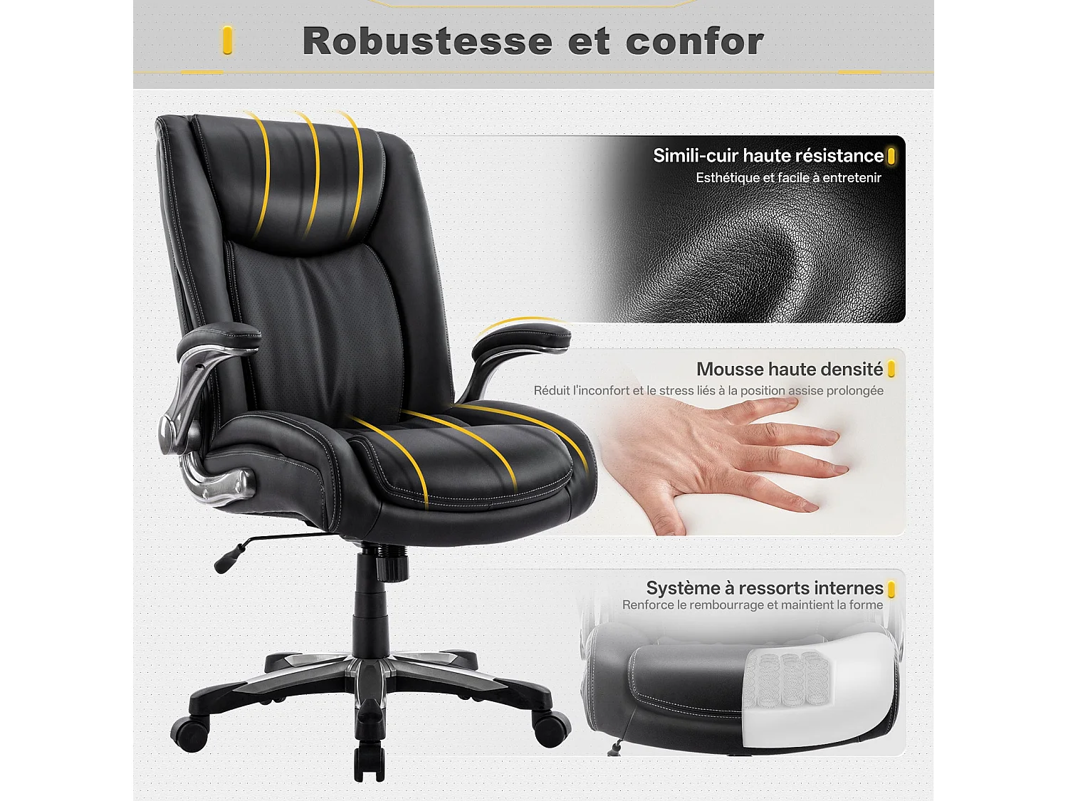 Chaise de bureau ergonomique Robuste, charge maximale 181 kg-Noir
