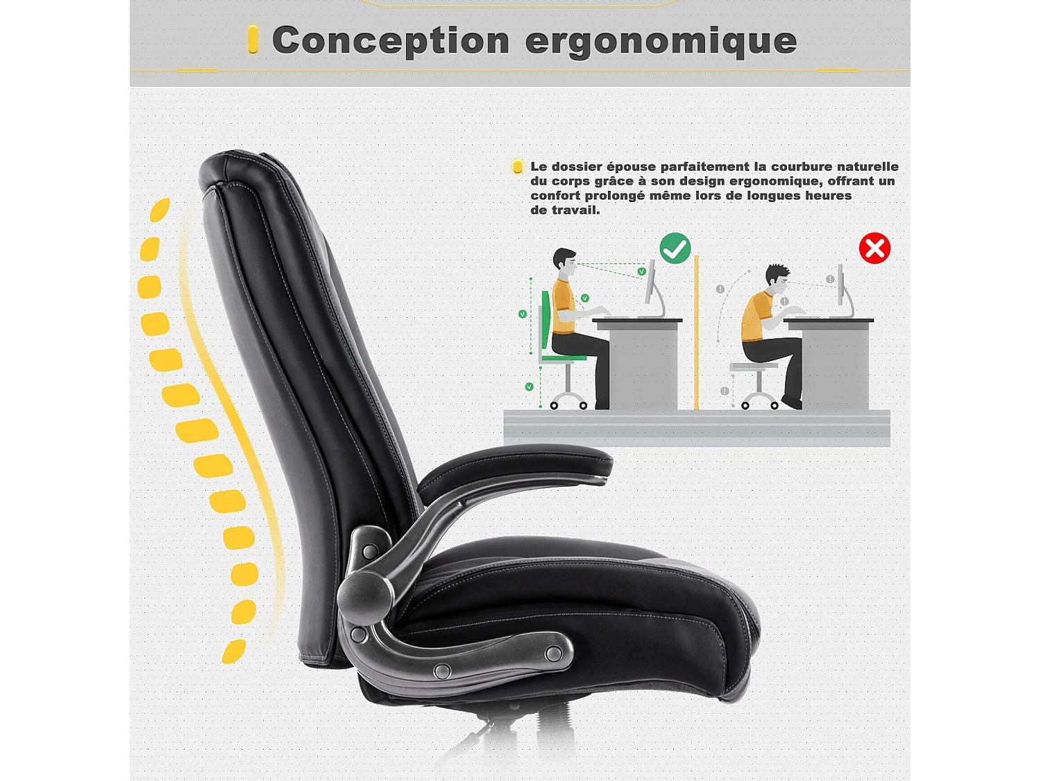 Chaise de bureau ergonomique Robuste, charge maximale 181 kg-Noir