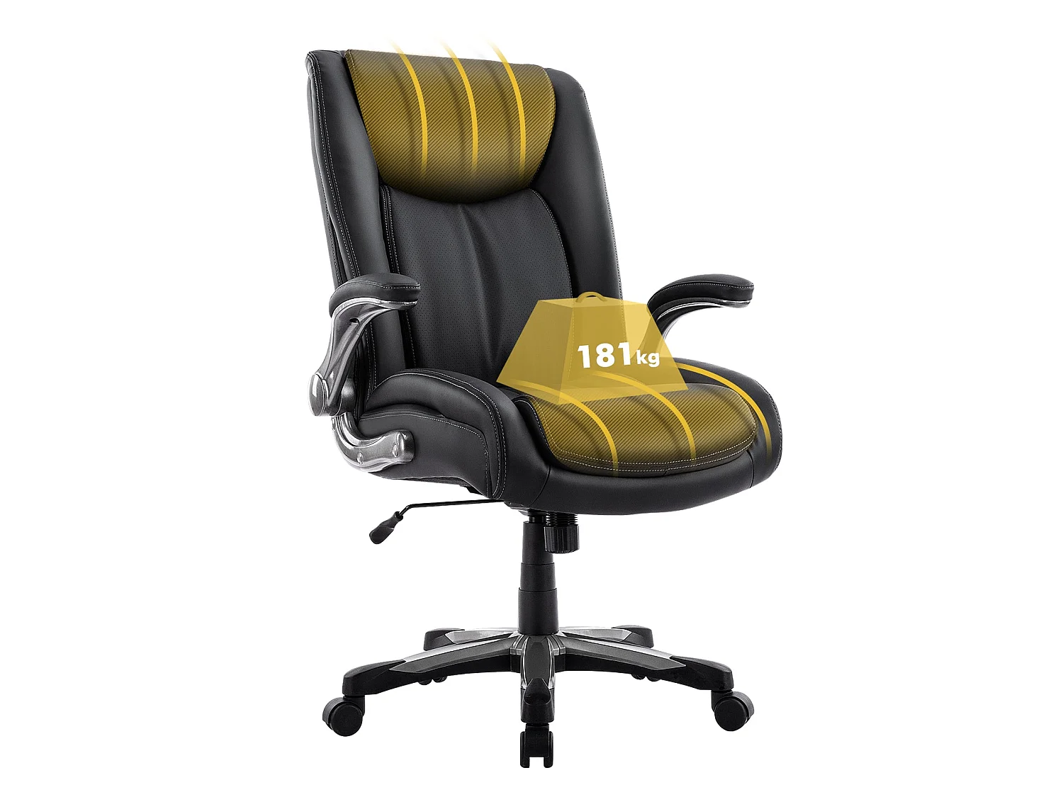 Robuster ergonomischer Bürostuhl, maximale Belastbarkeit 181 kg – Schwarz