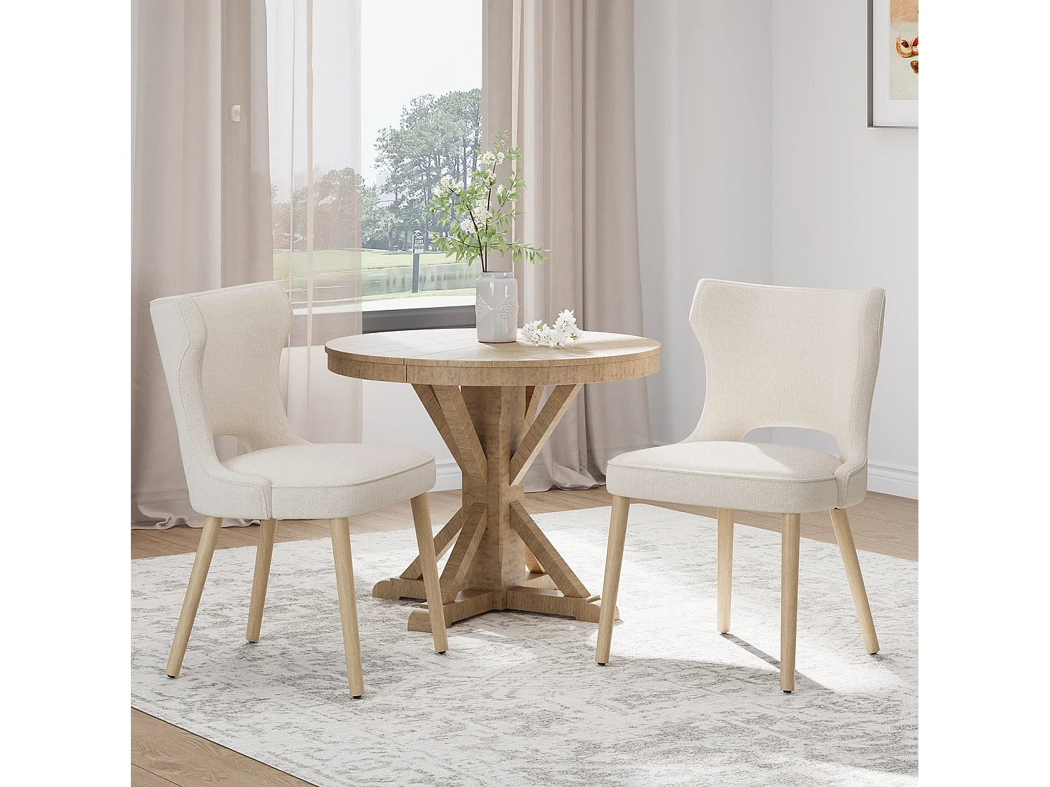 Chaise – Lot de 2 chaises capitonnées dossier haut style club – Pour salle à manger, cuisine, salon – Beige