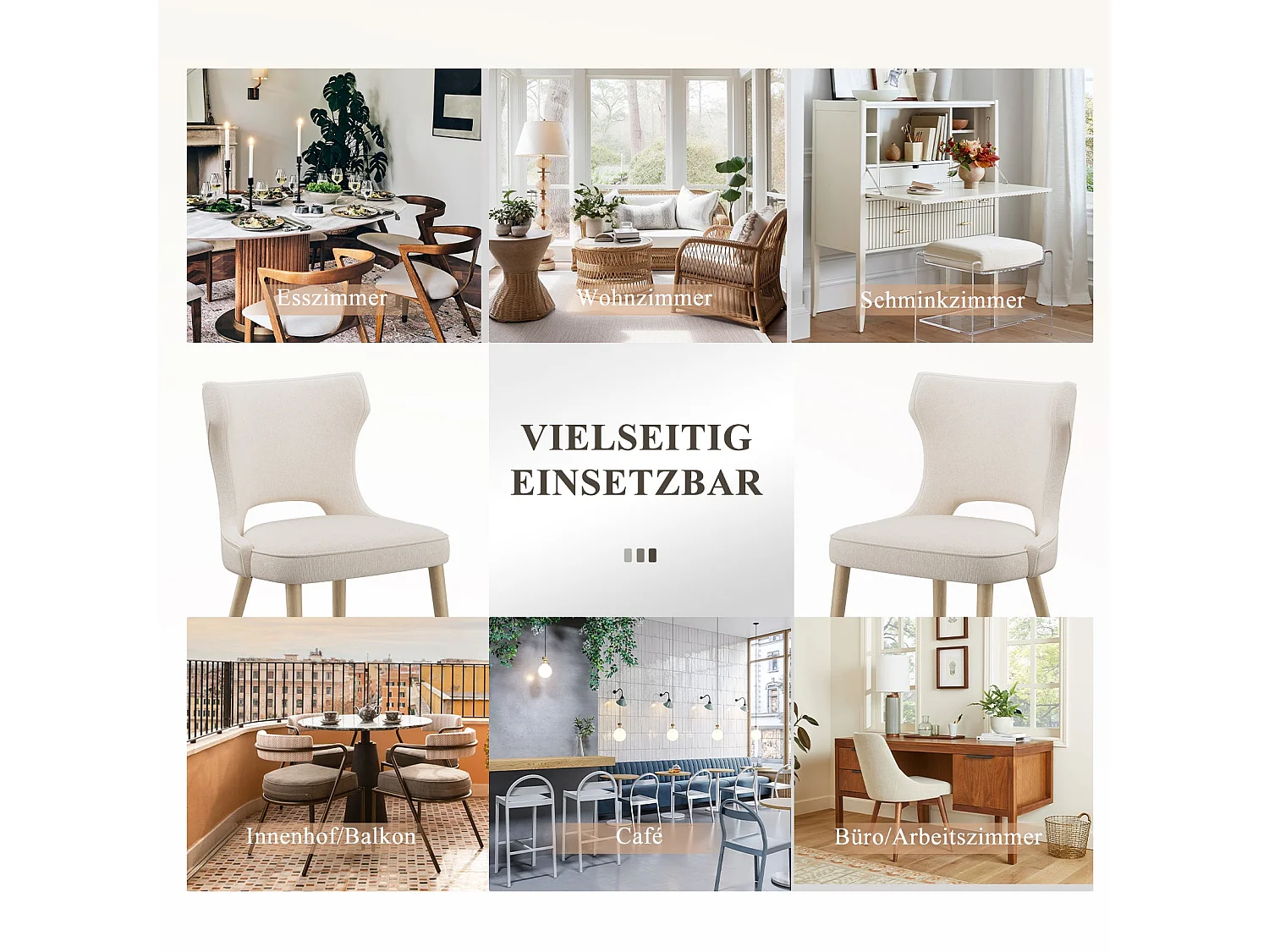 Chaise – Lot de 2 chaises capitonnées dossier haut style club – Pour salle à manger, cuisine, salon – Beige