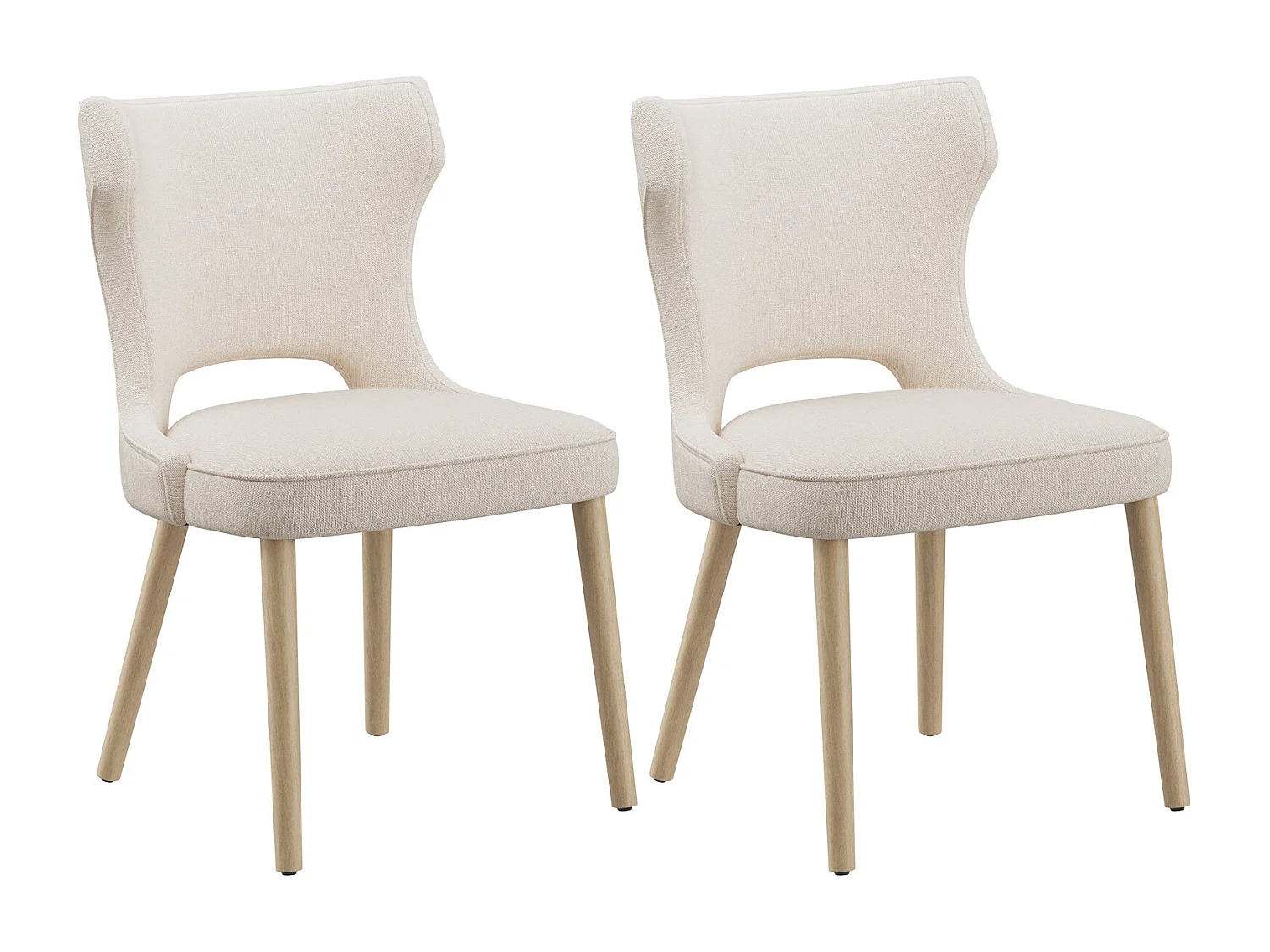 Lot de 2 chaises de salle à manger vintage style club dossier haut, en bois et tissu rembourré - Beige