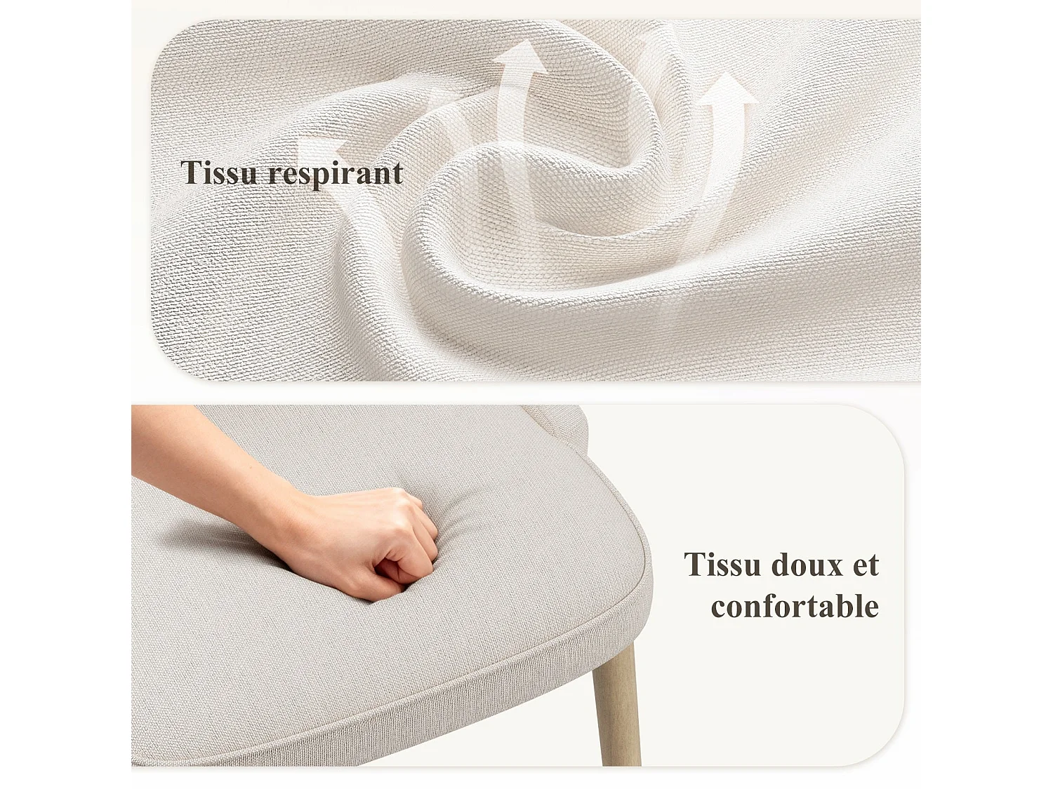 Lot de 2 chaises de salle à manger vintage style club dossier haut, en bois et tissu rembourré - Beige