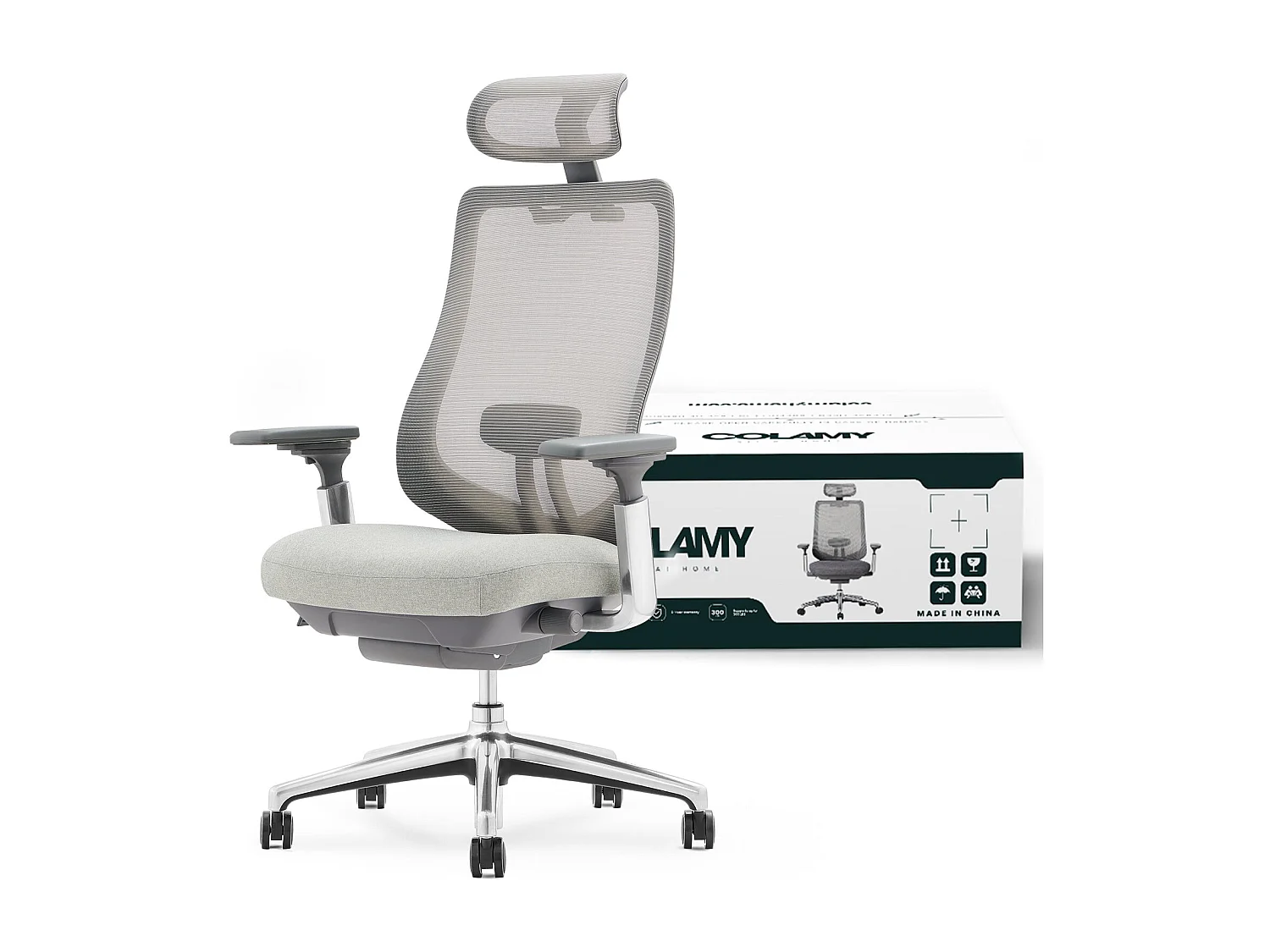 Chaise de bureau avec accoudoirs 4D et siège réglable avant-arrière, confort optimal pour travail intensif - Gris claire