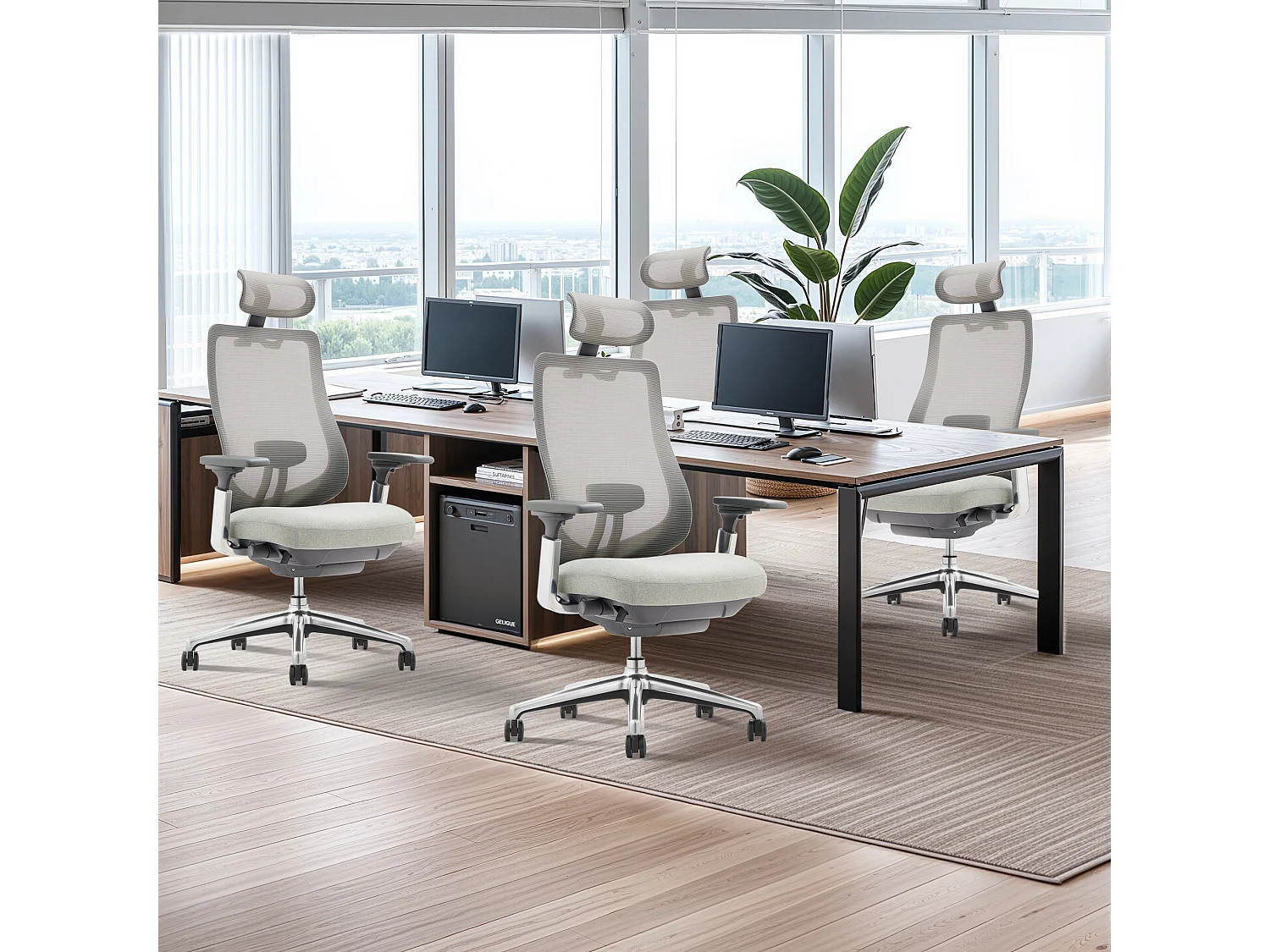 SMARTUE Atlas fauteuil de bureau ergonomique gris claire, accoudoirs 4D, siège réglable avant-arrière, pieds en métal de qualité
