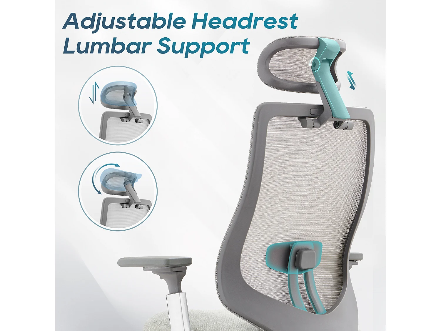 SMARTUE Atlas fauteuil de bureau ergonomique gris claire, accoudoirs 4D, siège réglable avant-arrière, pieds en métal de qualité