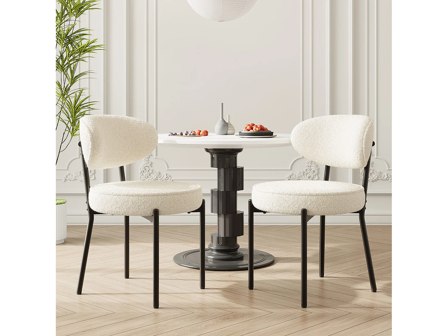 Lot de 2 Chaises de salle à manger, pieds en métal robustes et assise ultra - Blanc