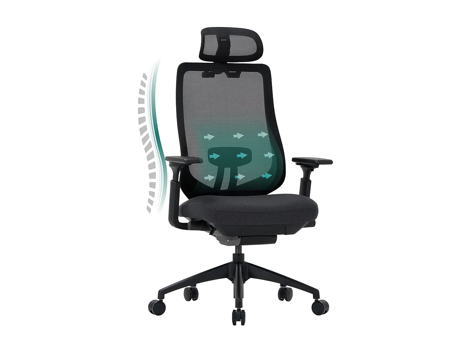 Chaise de bureau avec accoudoirs 4D et siège réglable avant-arrière, confort optimal pour travail intensif - Noir