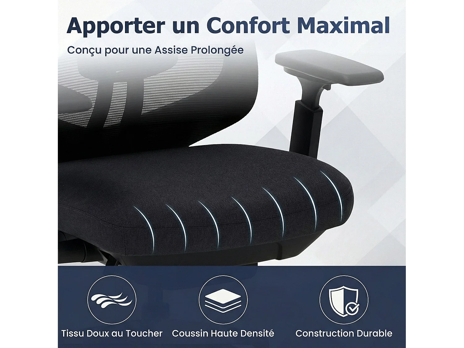 Chaise de bureau avec accoudoirs 4D et siège réglable avant-arrière, confort optimal pour travail intensif - Noir