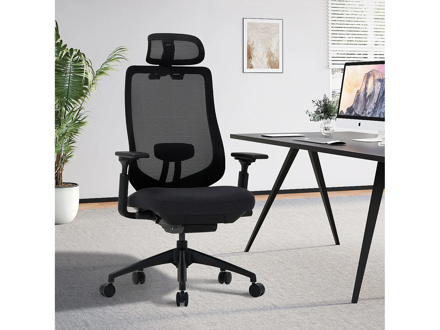 Chaise de bureau avec accoudoirs 4D et siège réglable avant-arrière, confort optimal pour travail intensif - Noir