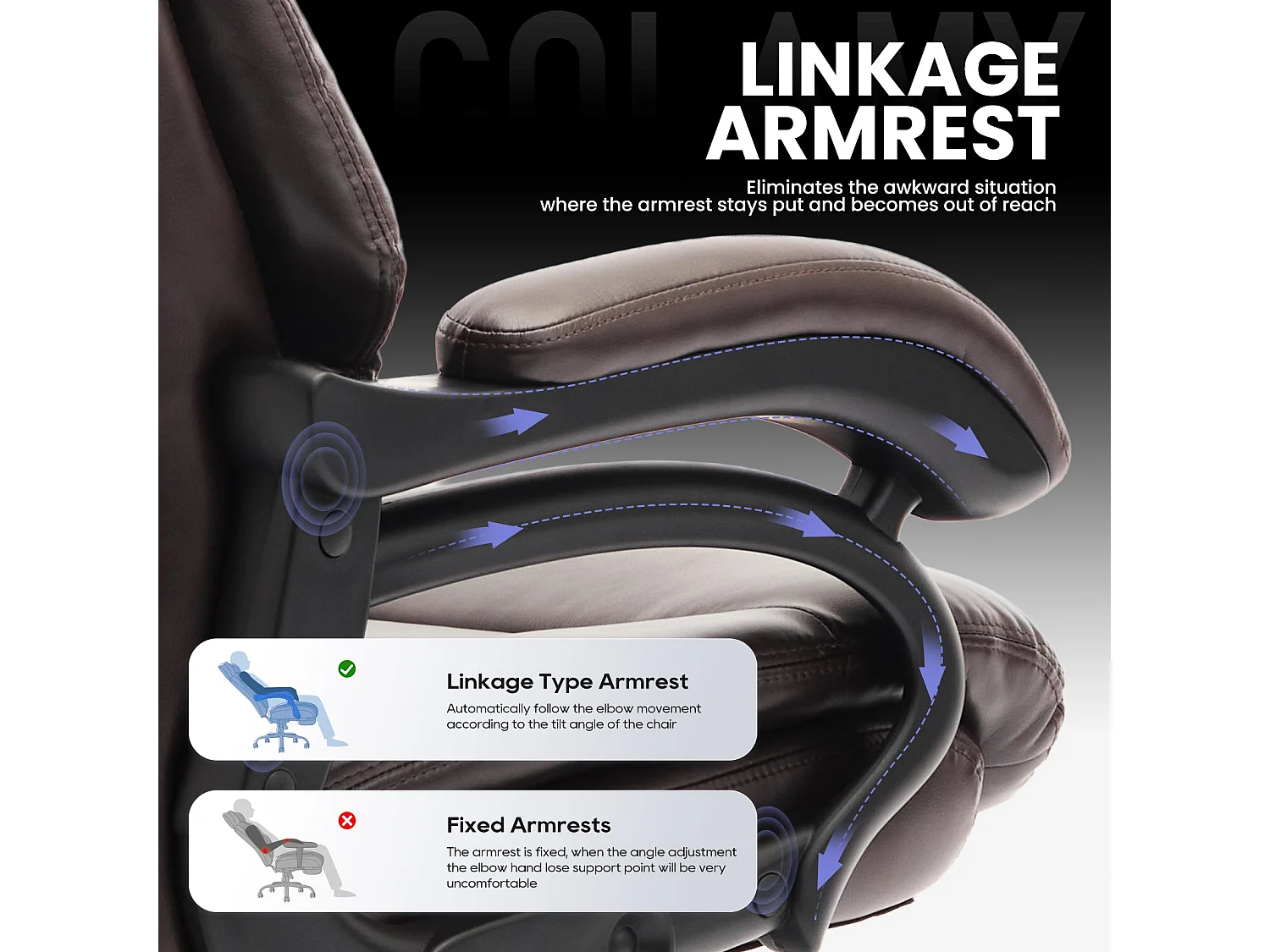 Fauteuil directeur haut avec accoudoirs réglables, dossier structuré et assise extra-large en simili-cuir, Marron