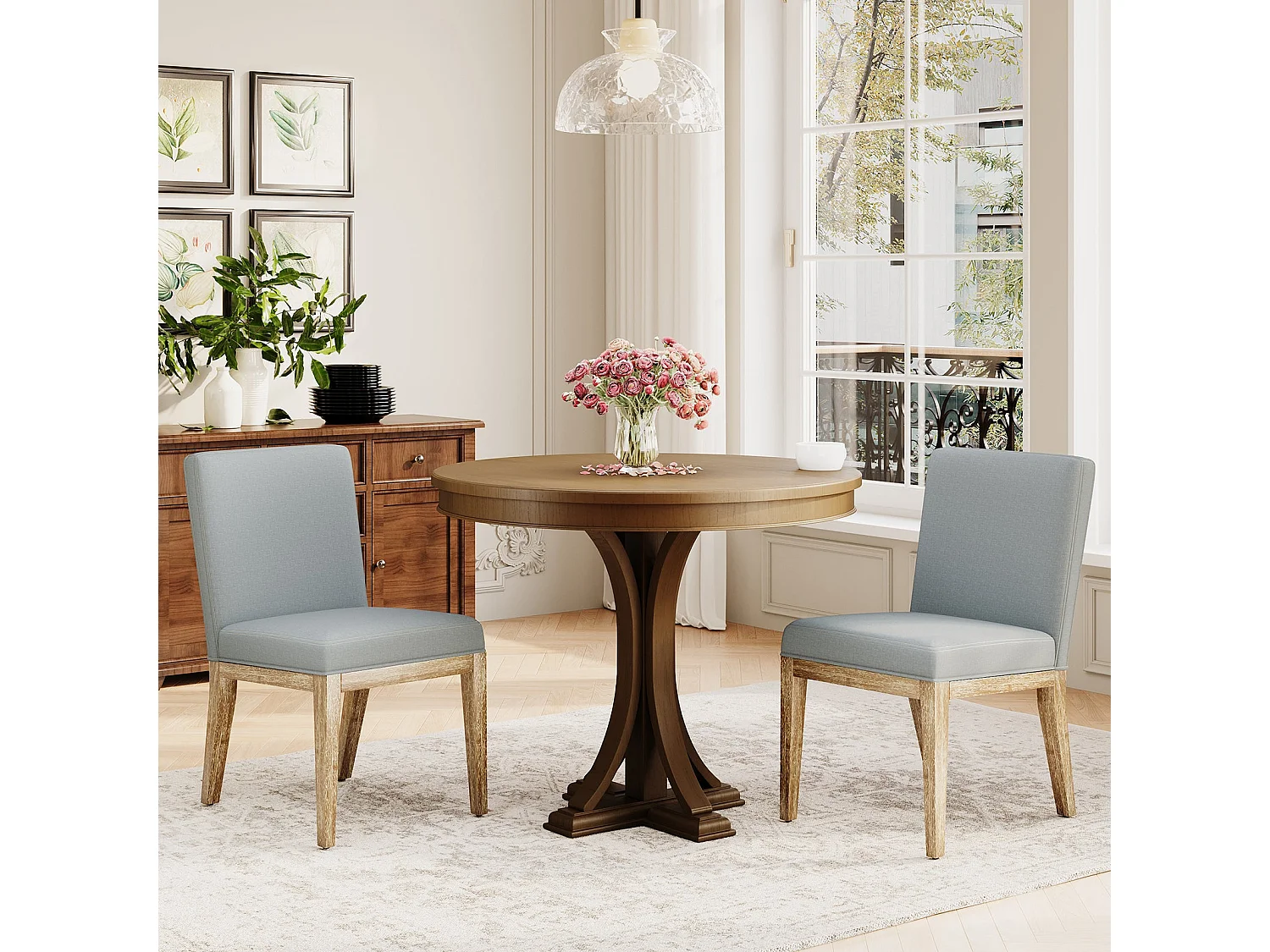 Lot de 2 chaises de salle à manger modernes en tissu style campagne - Gris