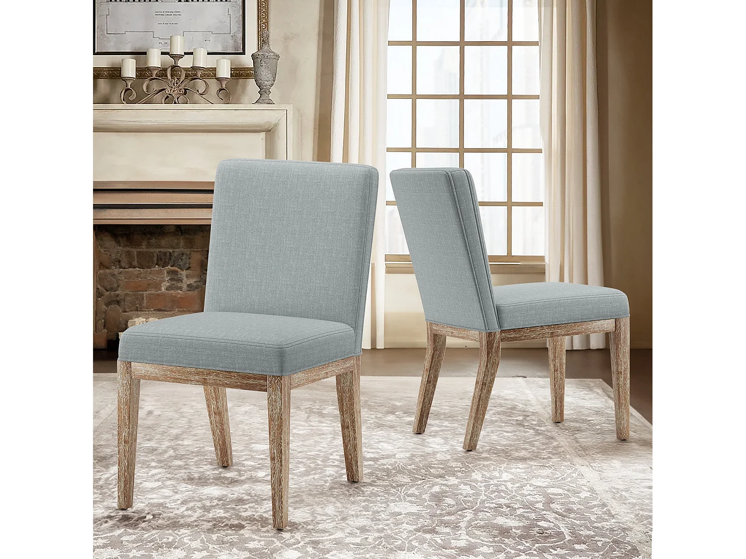 Lot de 2 chaises de salle à manger modernes en tissu style campagne - Gris