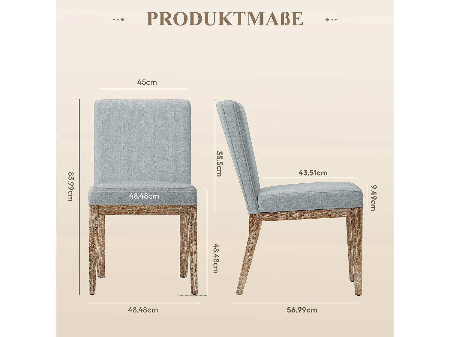 Lot de 2 chaises de salle à manger modernes en tissu style campagne - Gris