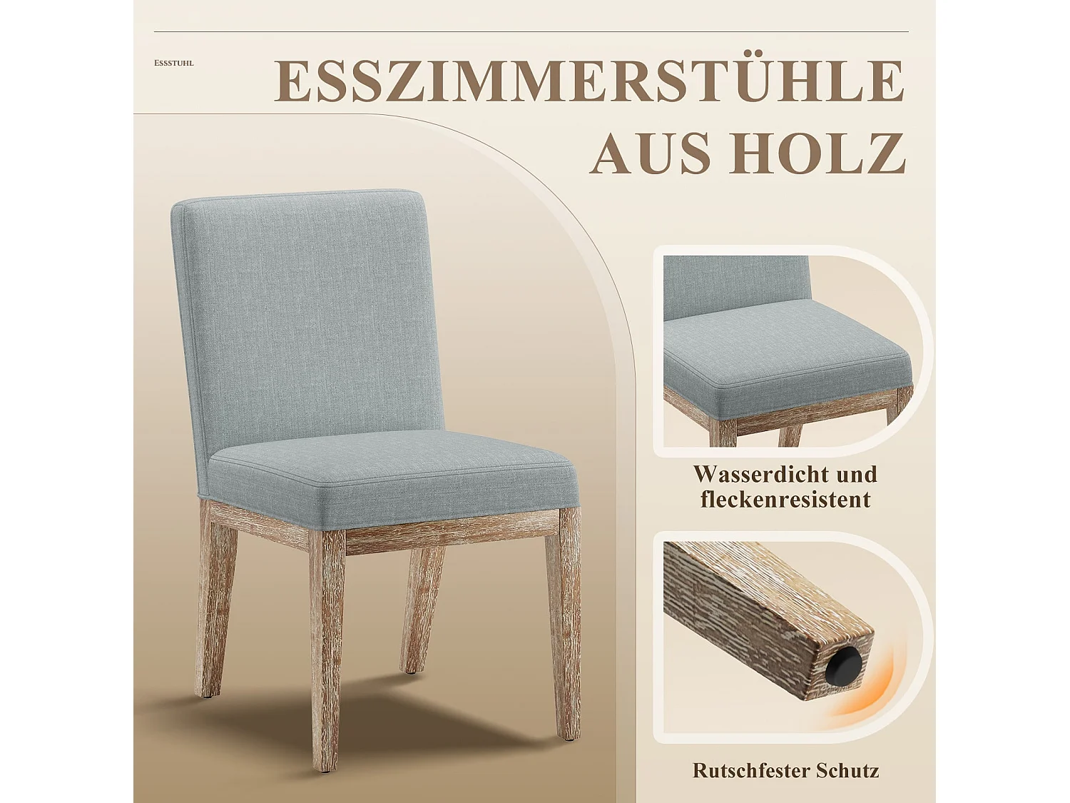 Lot de 2 chaises de salle à manger modernes en tissu style campagne - Gris