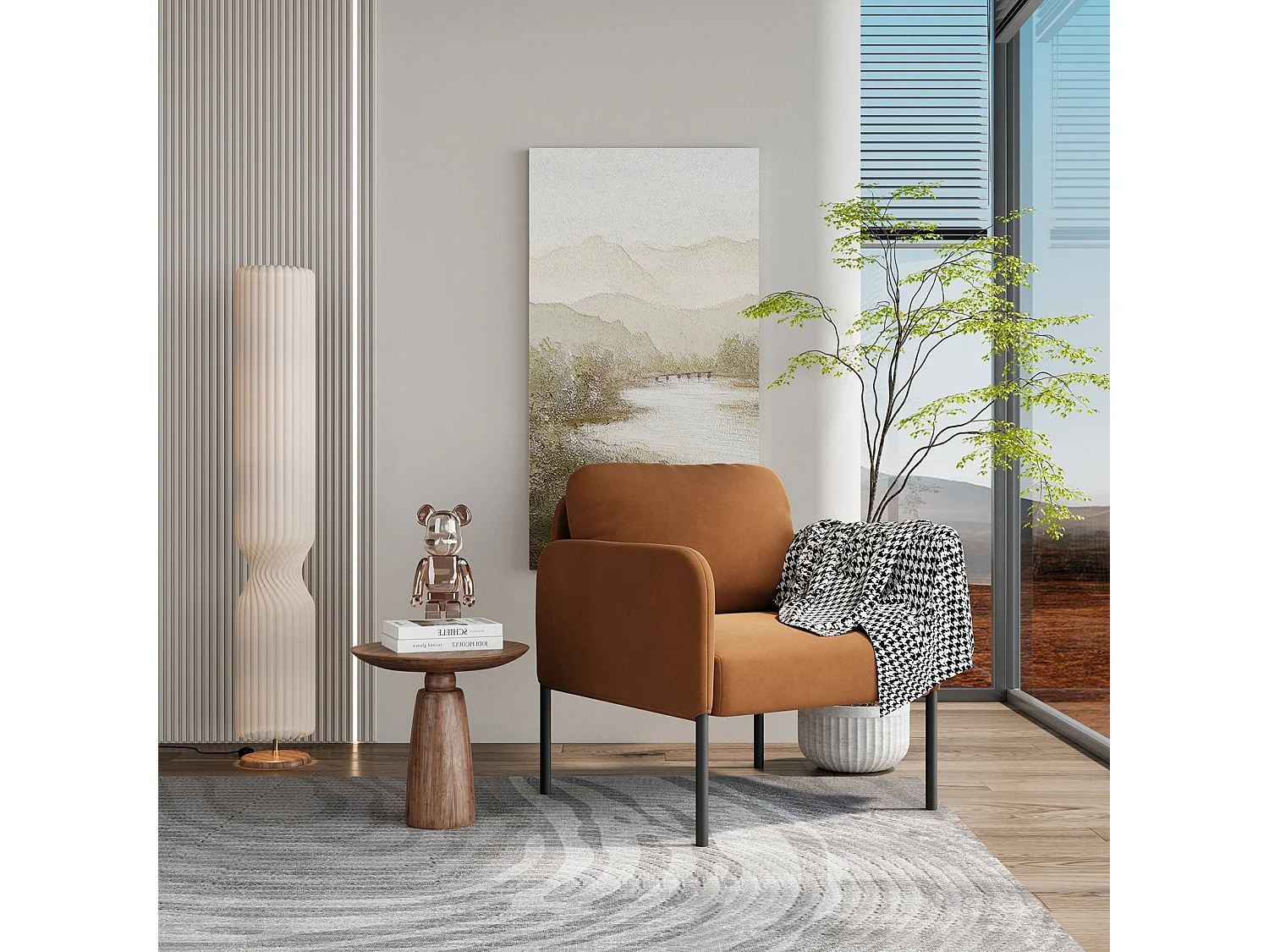 Un fauteuil au confort naturel, pensé pour le quotidien - Fauteuil avec dossier enveloppant et pieds en métal fin, Orange