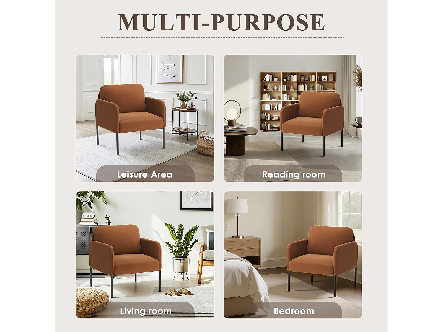 Un fauteuil au confort naturel, pensé pour le quotidien - Fauteuil avec dossier enveloppant et pieds en métal fin, Orange