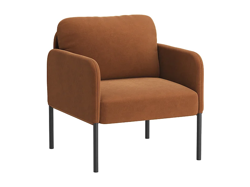 Fauteuil de salon haut dossier rembourré en velours orange, pieds en métal, coussin extra large