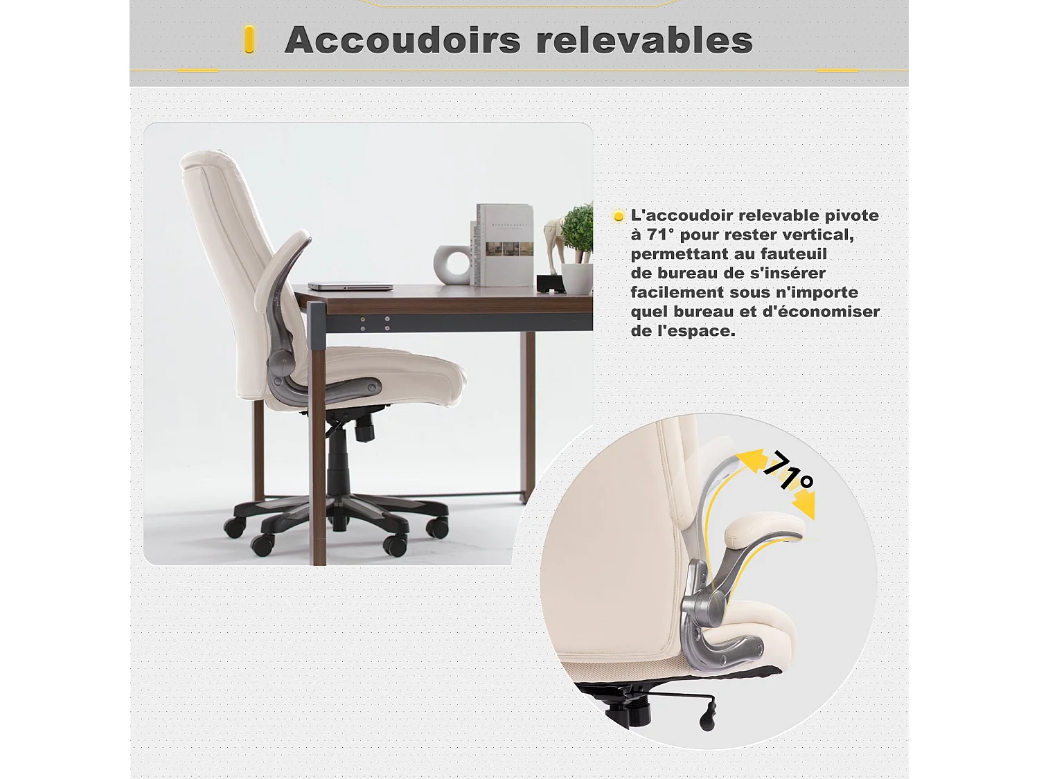 Chaise de bureau – Chaise de bureau ergonomique Robuste, charge maximale 181 kg - Beige