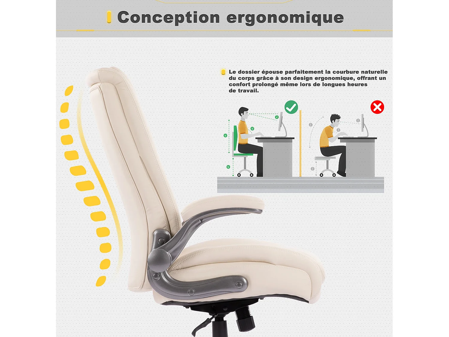 Robuster ergonomischer Bürostuhl, maximale Belastbarkeit 181 kg – Beige