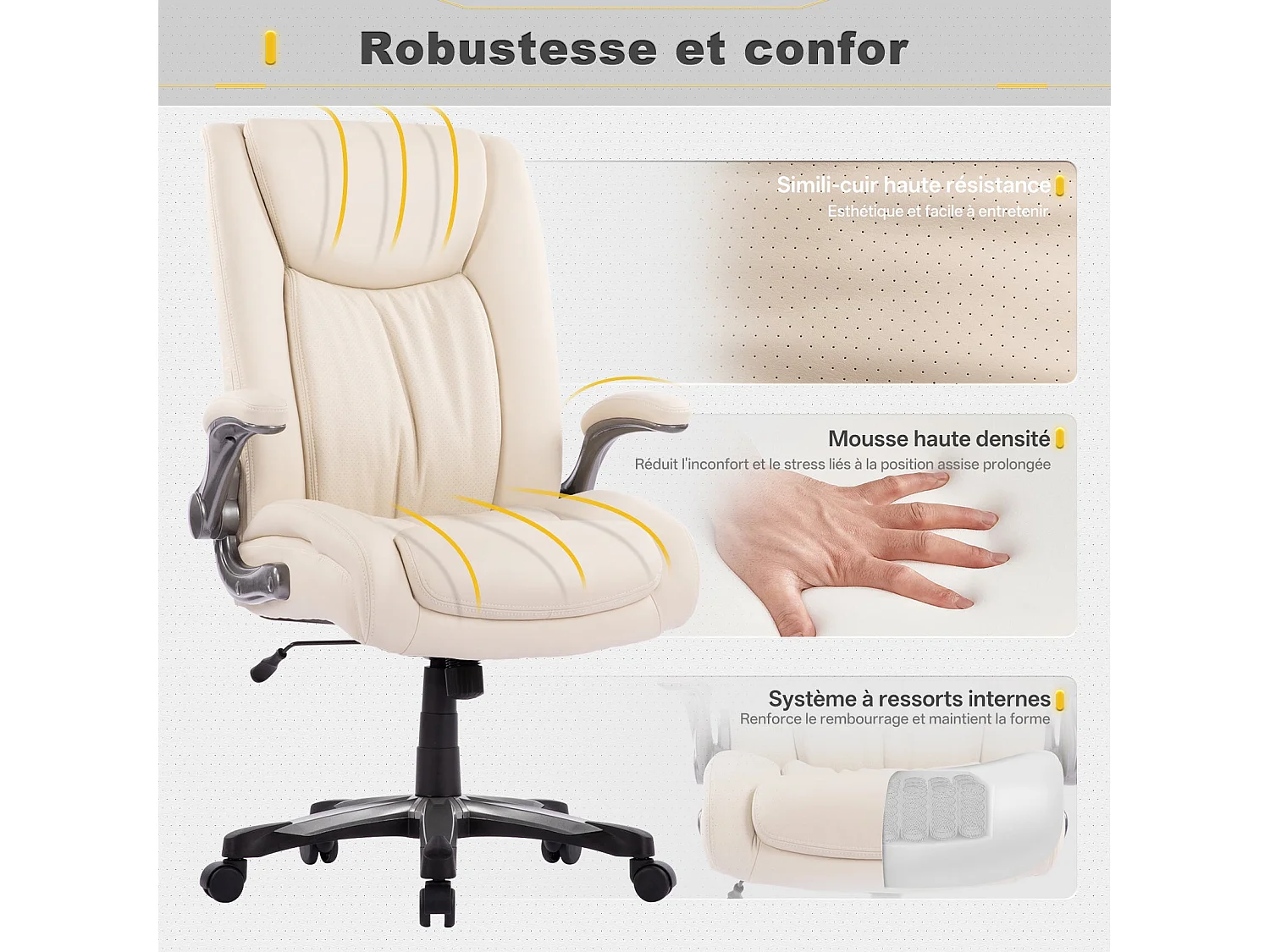 Robuster ergonomischer Bürostuhl, maximale Belastbarkeit 181 kg – Beige