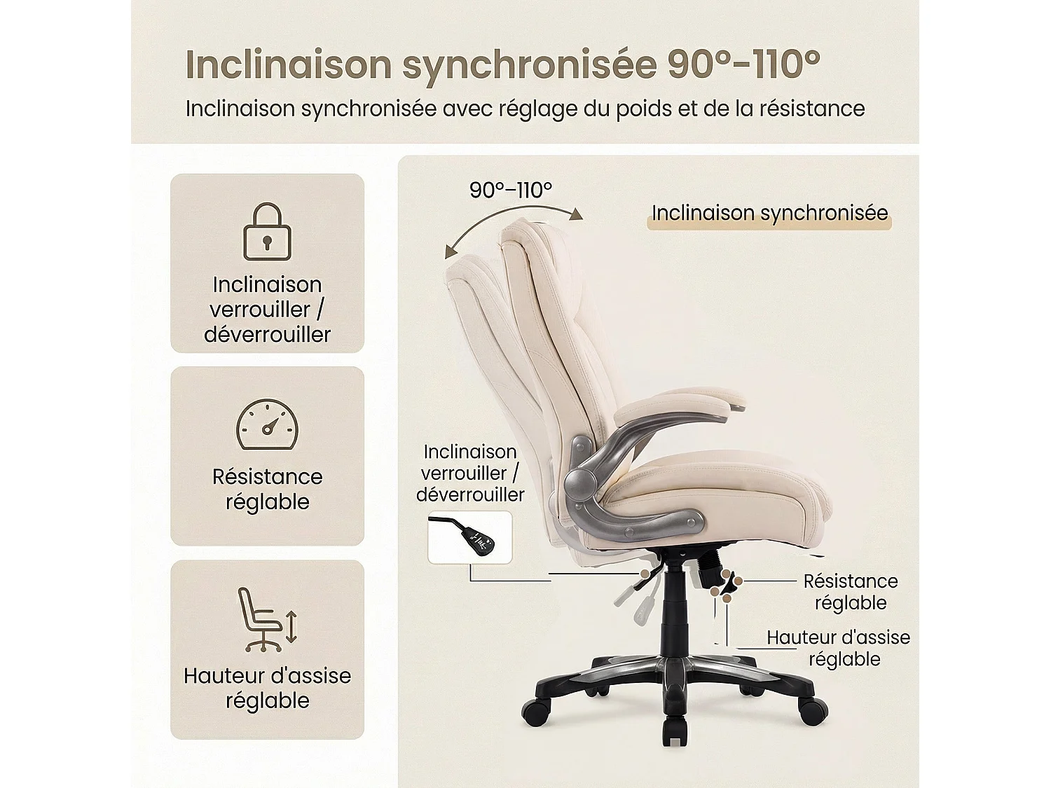 Wytrzymałe ergonomiczne krzesło biurowe, maksymalne obciążenie 181 kg – Czarny