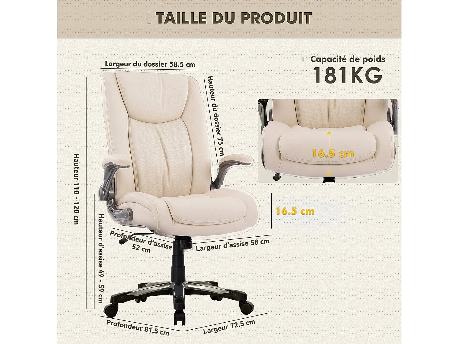 Wytrzymałe ergonomiczne krzesło biurowe, maksymalne obciążenie 181 kg – Czarny