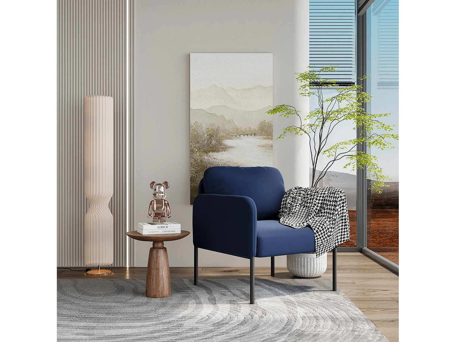 Un fauteuil au confort naturel, pensé pour le quotidien - Fauteuil avec dossier enveloppant et pieds en métal fin, Bleu