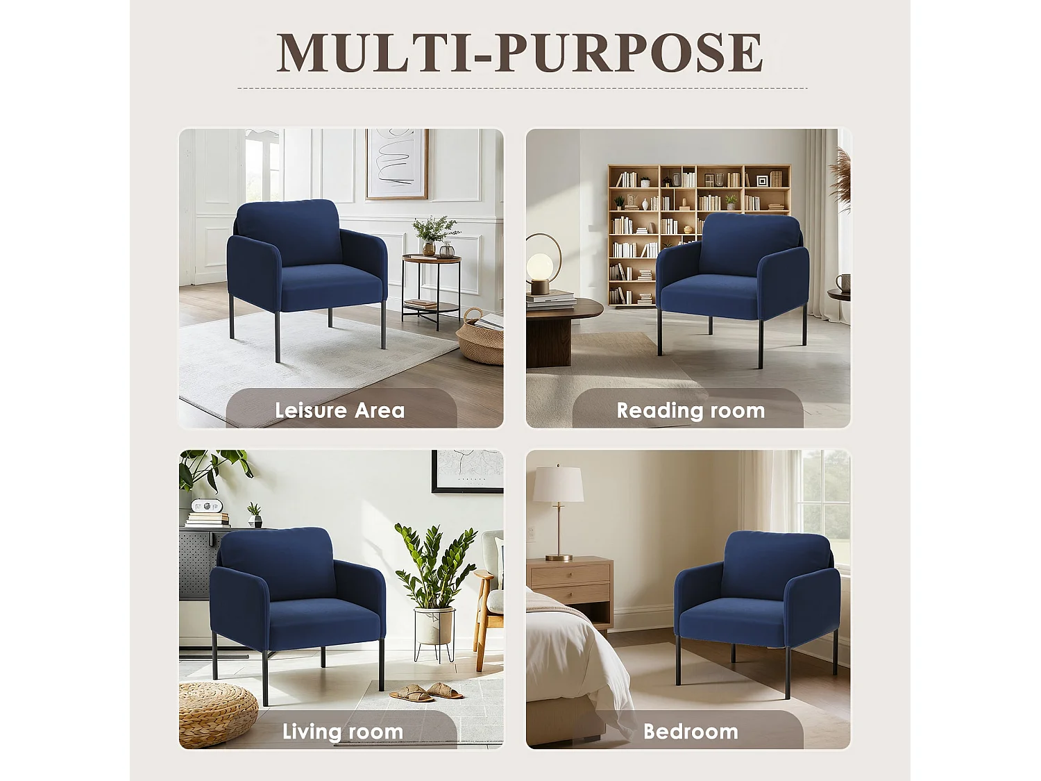 Un fauteuil au confort naturel, pensé pour le quotidien - Fauteuil avec dossier enveloppant et pieds en métal fin, Bleu