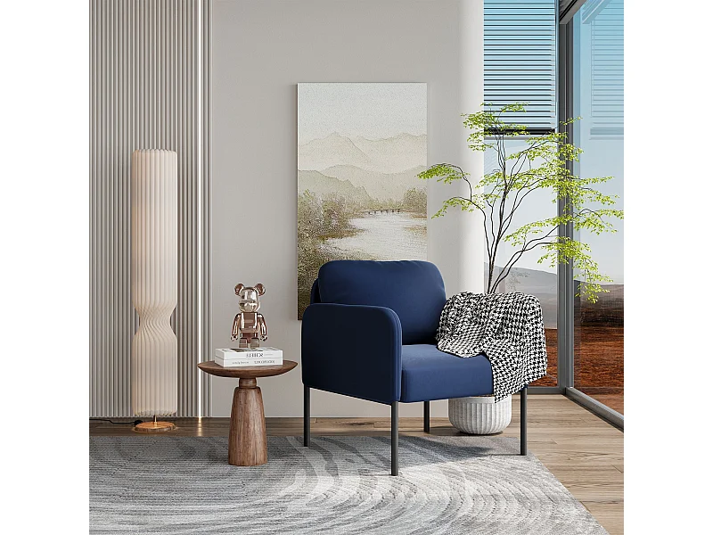 Un fauteuil au confort naturel, pensé pour le quotidien - Fauteuil avec dossier enveloppant et pieds en métal fin, Bleu