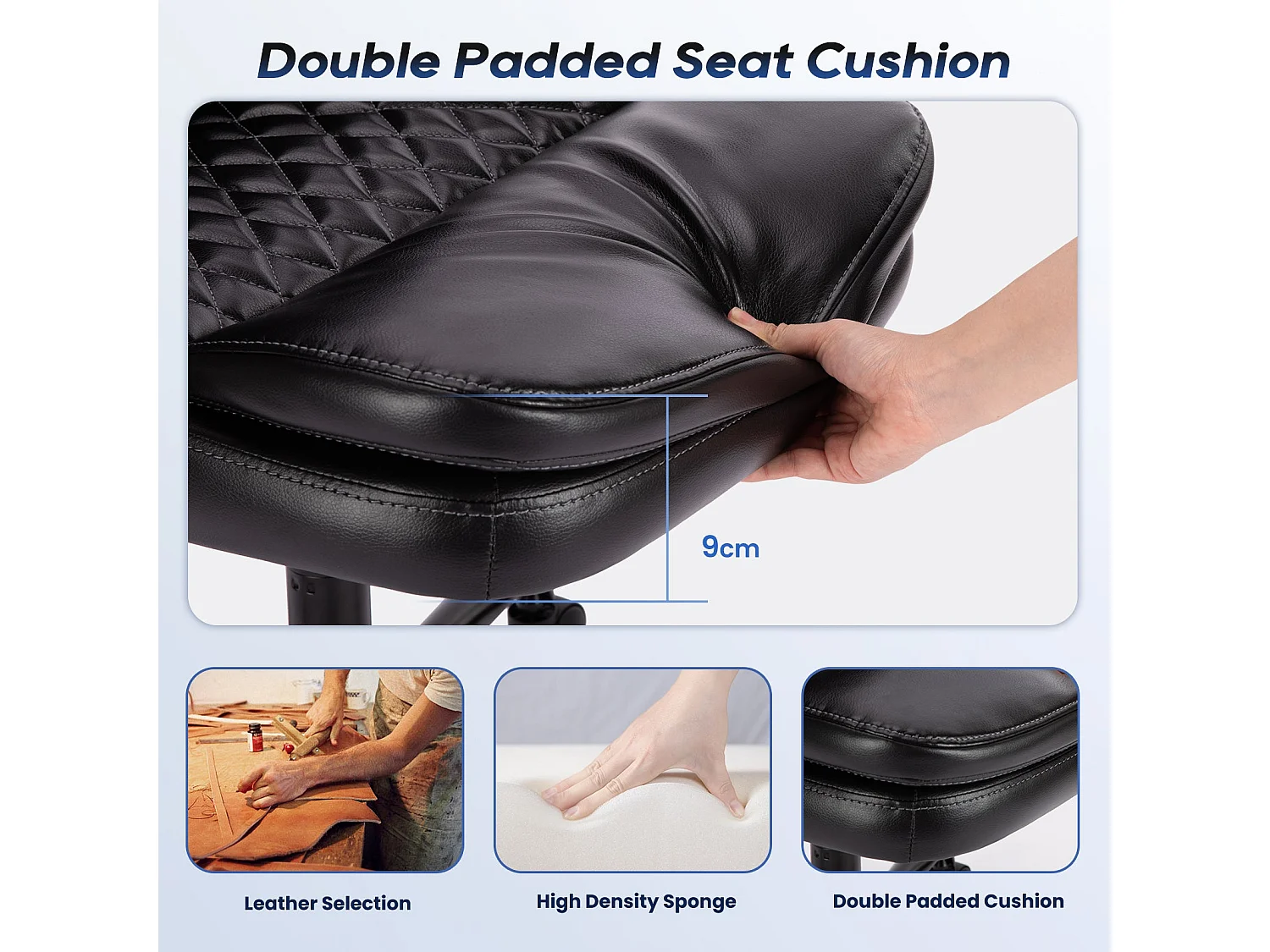 Chaise de bureau - Chaise de Bureau Ergonomique en Cuir – Hauteur Réglable, Dossier Inclinable, Accoudoirs Confortables – Noir