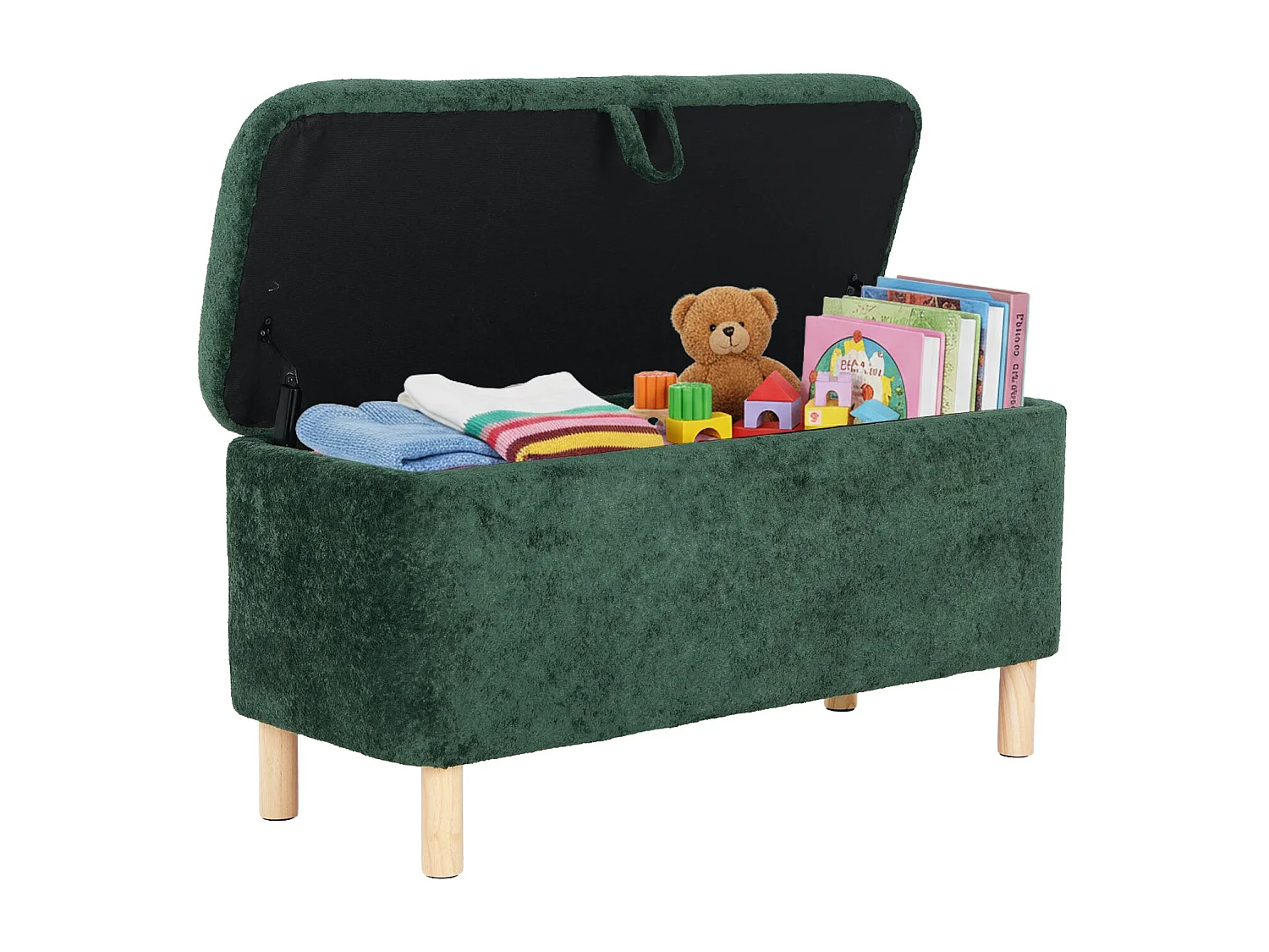 Pouf Rond en Tissu avec Couvercle à Plateau Réversible – Repose-pieds Multifonction, Rangement Caché, Solide et Élégant -Vert