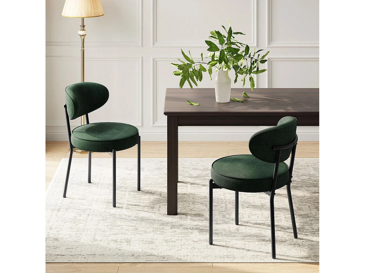 Chaises de salle à manger modernes – Lot de 2, pieds en métal robustes et assise ultra-confortable - Vert
