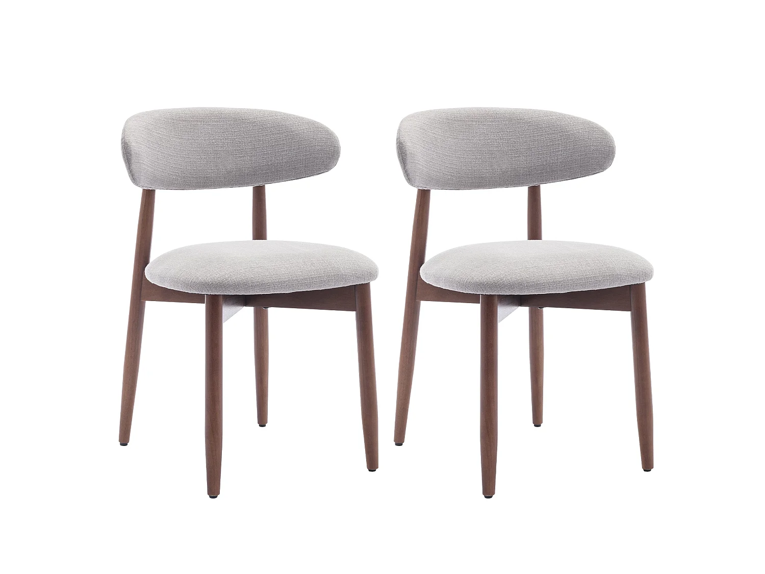 Lot de 2 chaises de salle à manger gris clair – Pieds en bois massif, dossier incurvé, assise en tissu