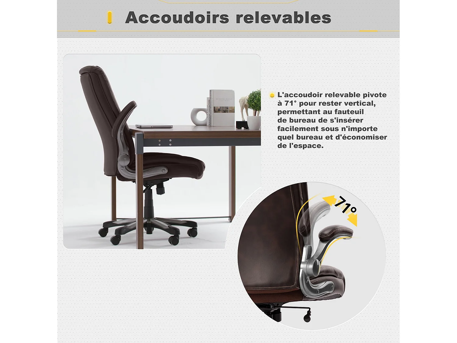 Chaise de bureau – Chaise de bureau ergonomique Robuste, charge maximale 181 kg - Marron