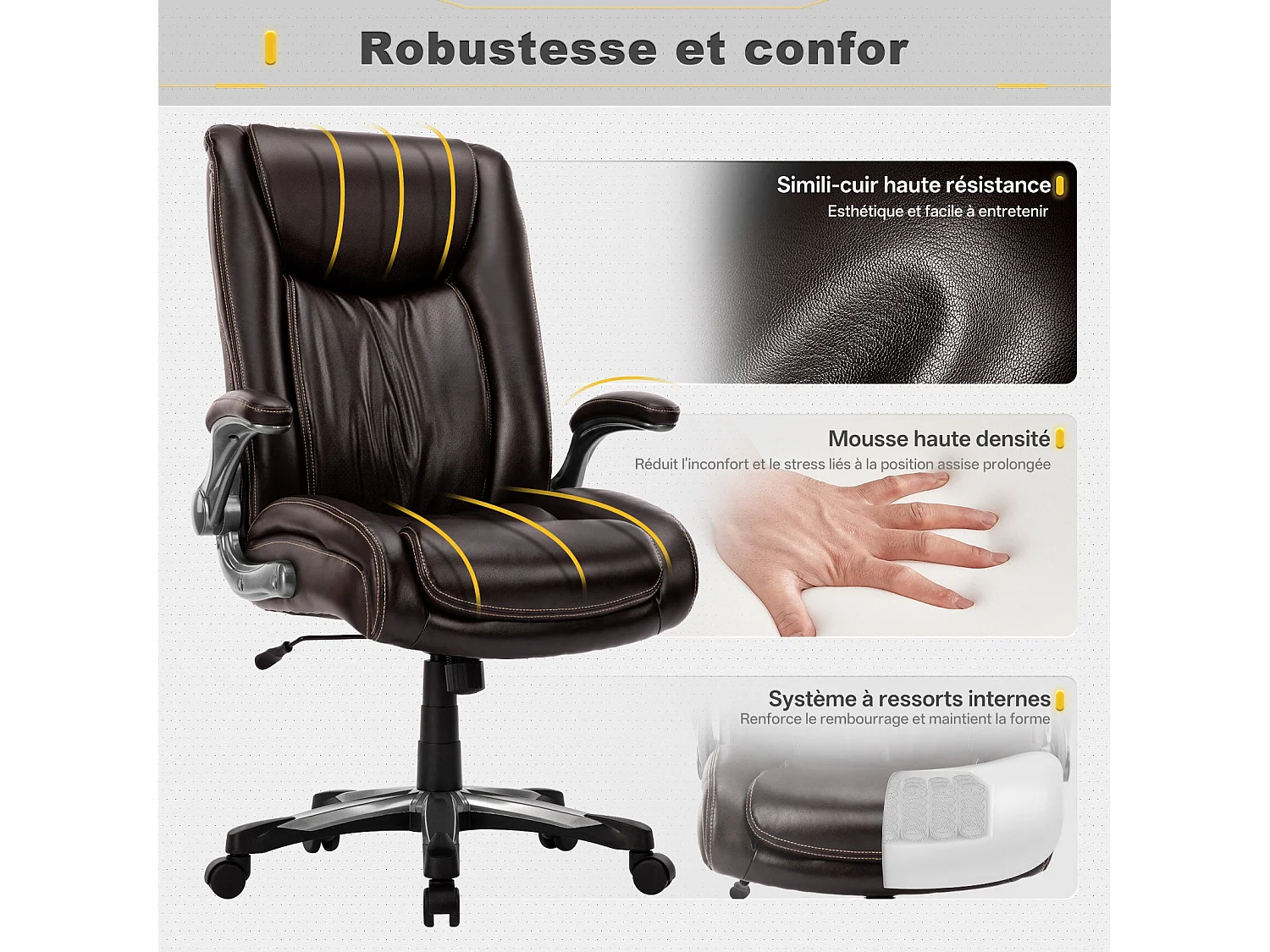 Chaise de bureau – Chaise de bureau ergonomique Robuste, charge maximale 181 kg - Marron