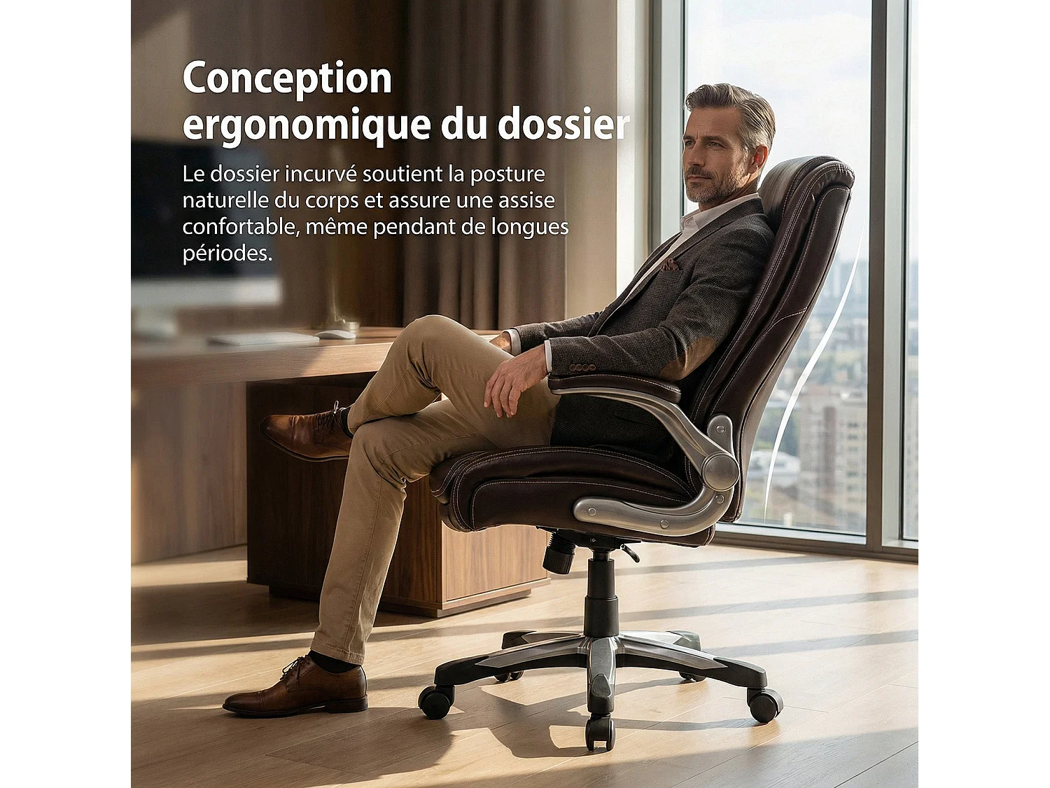 Chaise de bureau ergonomique Robuste, charge maximale 181 kg - Marron