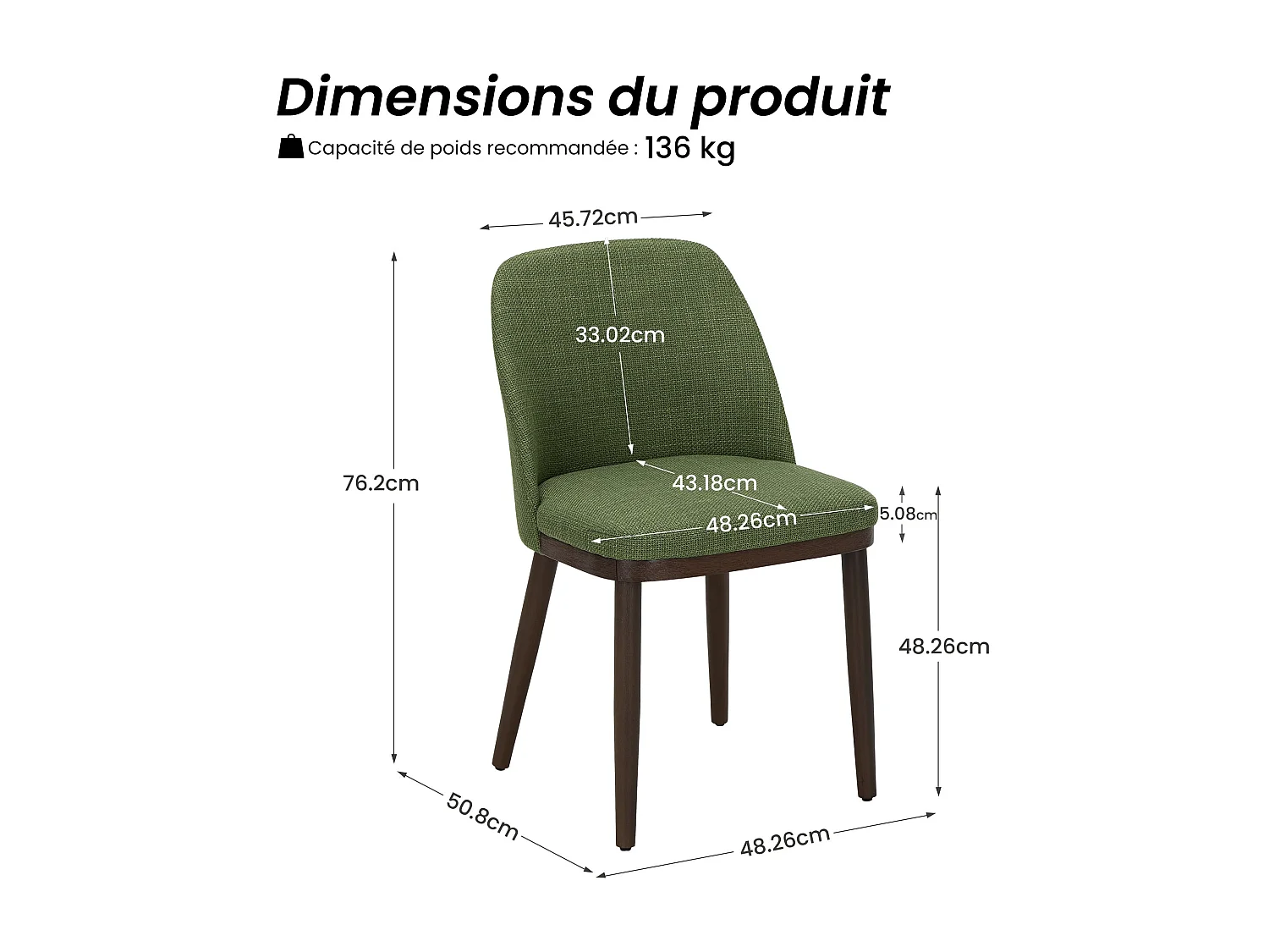 Lot de 2 Chaises de Salle à Manger – Chaises Design Confortables en Tissu avec Pieds en Bois Massif, Idéales pour Salon, Cuisine ou Salle à Manger - Vert