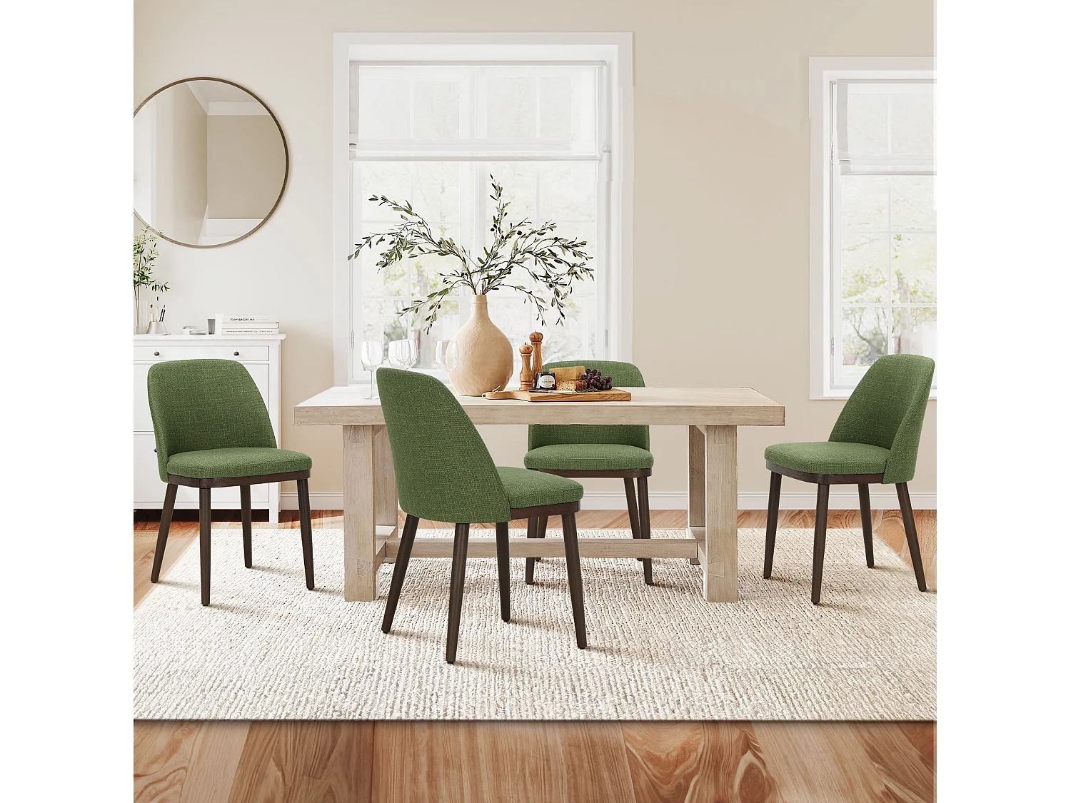 Lot de 2 Chaises de Salle à Manger – Chaises Design Confortables en Tissu avec Pieds en Bois Massif, Vert