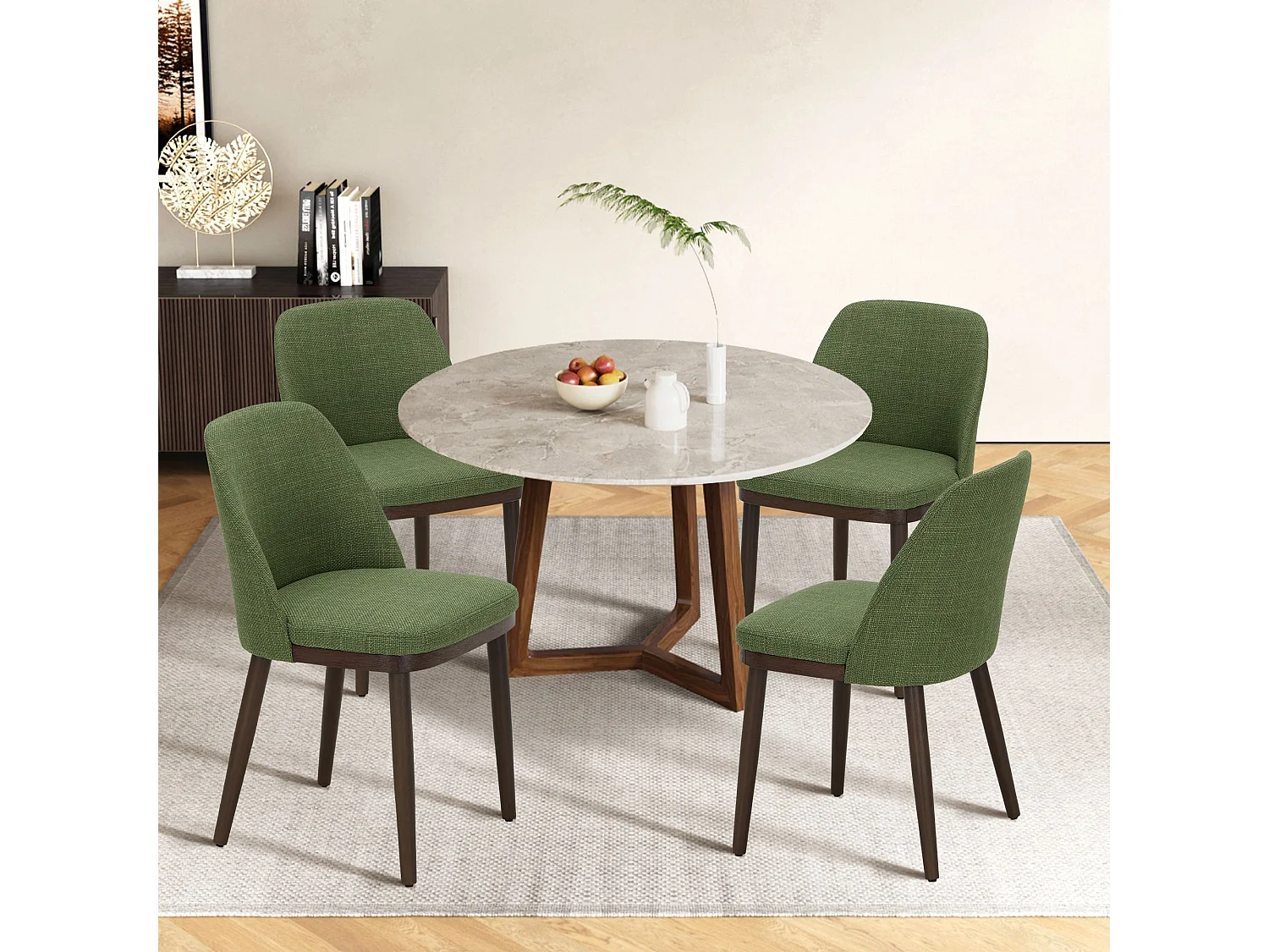 Lot de 2 Chaises de Salle à Manger – Chaises Design Confortables en Tissu avec Pieds en Bois Massif, Vert