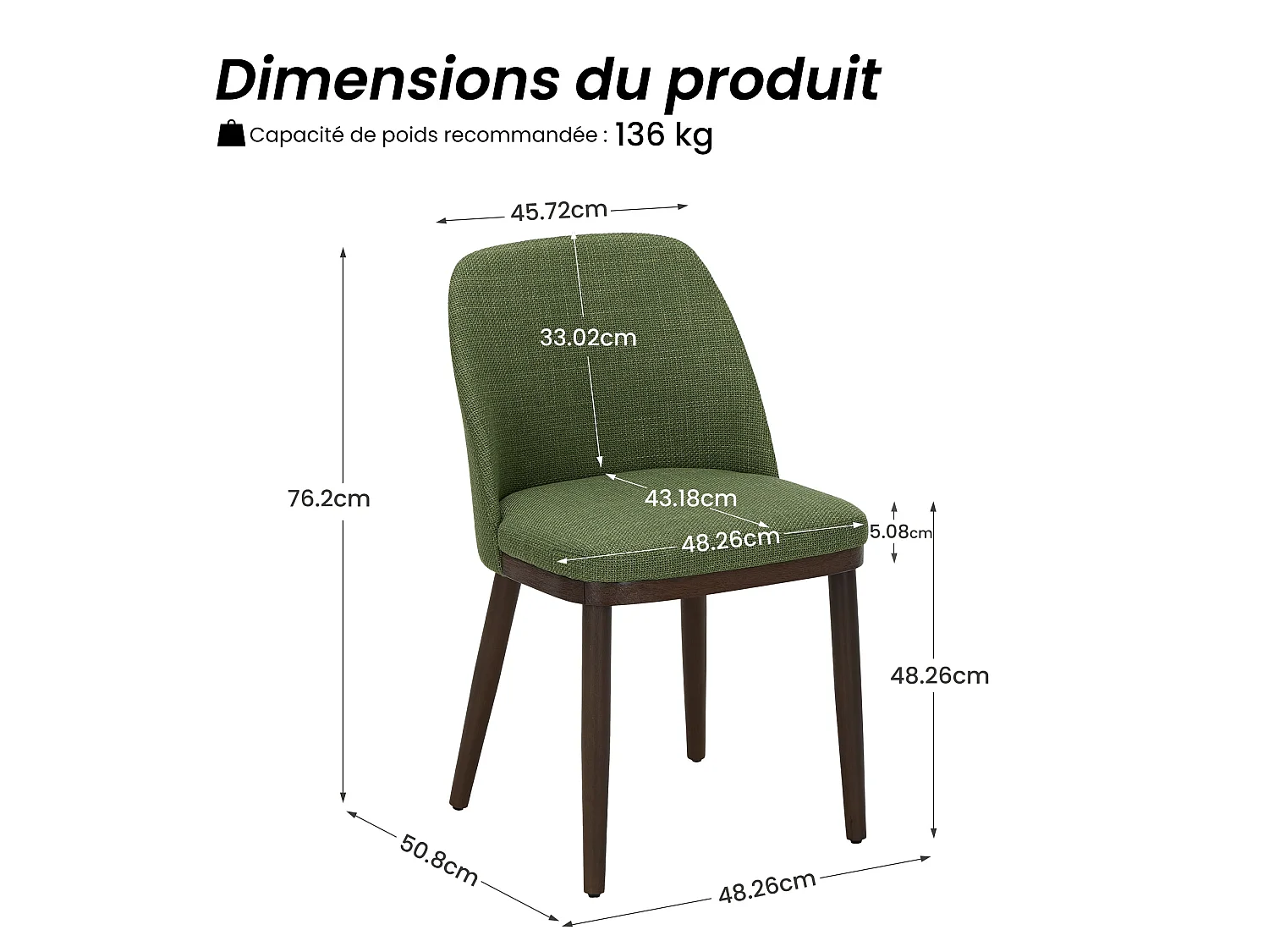Lot de 2 Chaises de Salle à Manger – Chaises Design Confortables en Tissu avec Pieds en Bois Massif, Vert