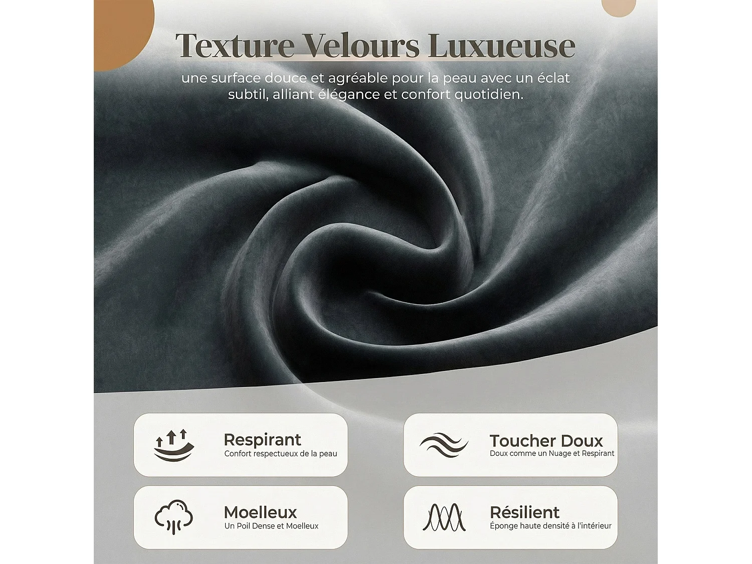 Fauteuil en Velours Luxueux – Texture Douce, Respirant, Moelleux et Résilient – Noir