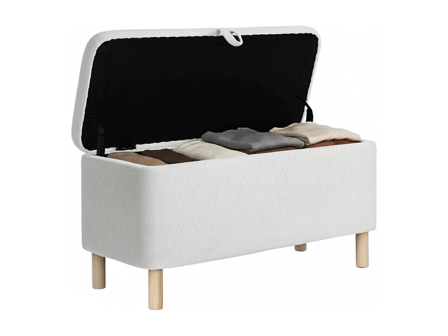 Pouf rond en tissu beige avec couvercle plateau réversible - Crème